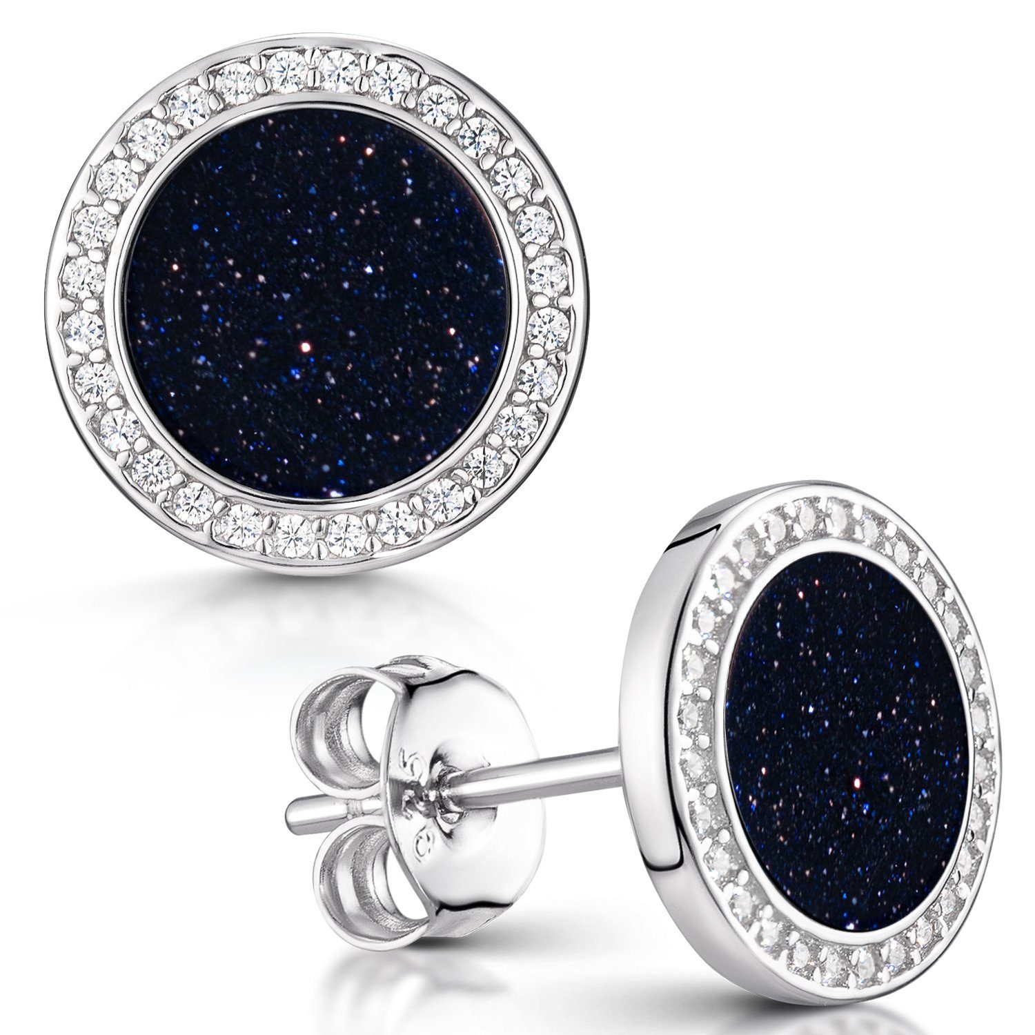 Materia Paar Ohrstecker Damen Ohrringe Blaufluss Glitter Zirkonia SO-394, 925 Sterling Silber, rhodiniert