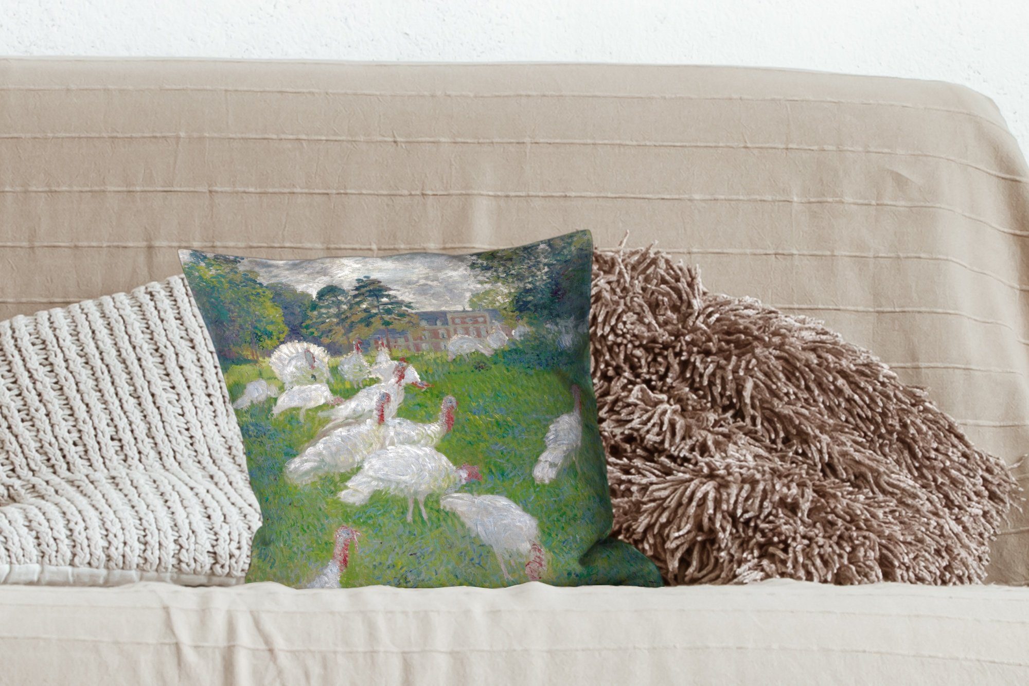 Truthähne Schlafzimmer, Dekokissen Zierkissen Wohzimmer, von Sofakissen mit Die Gemälde - Deko, Füllung Monet, Claude für MuchoWow