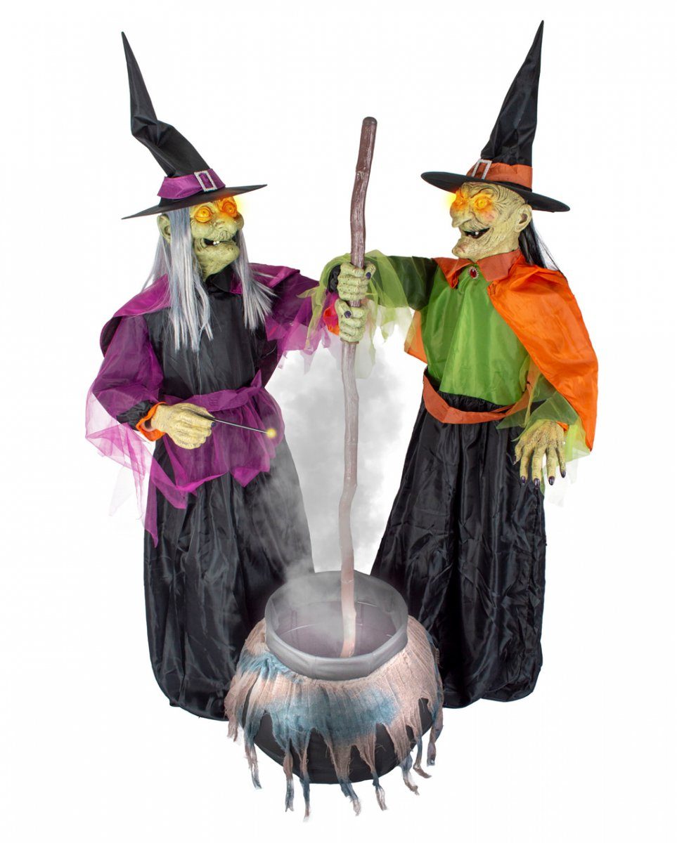 Horror-Shop Dekofigur Zwei kochende Hexen mit Hexenkessel 180cm für Hall