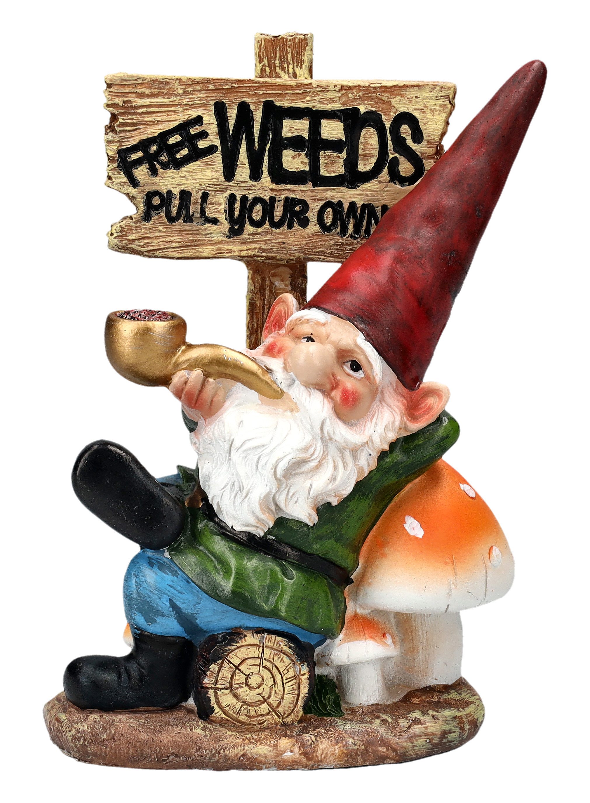 Figuren Shop GmbH Gartenzwerg Gartenzwerg Figur - Free Weeds - Fantasy Gartenfigur Dekofigur Deko