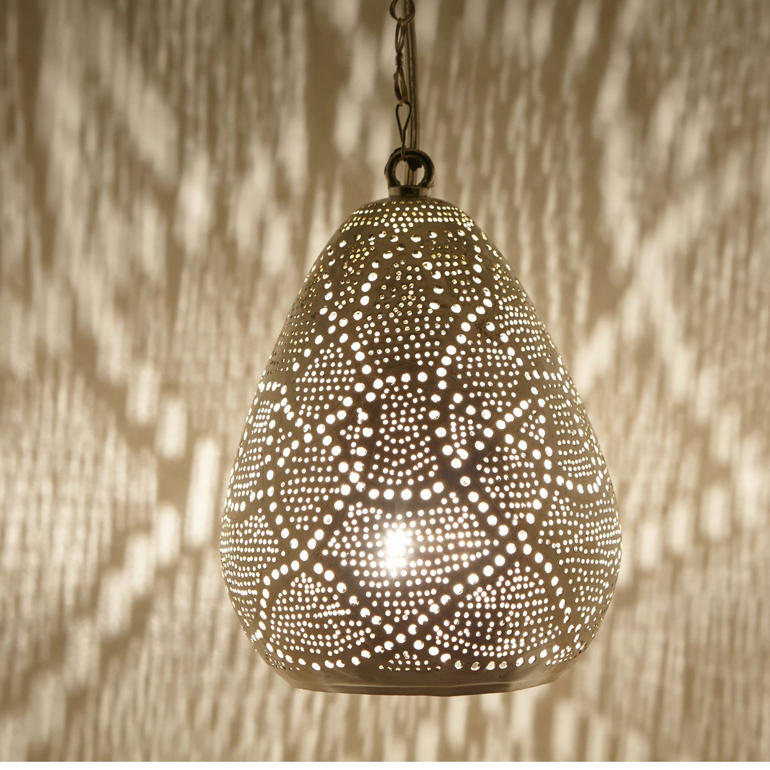 Casa Moro Hängeleuchte Orientalische Lampe Saham Silber echt versilberte Messing-Lampe, ohne Leuchtmittel, Handgefertigt