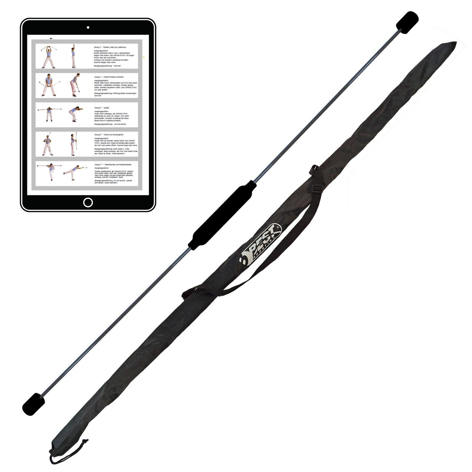 Swingstick Schwingstab Fitness in schwarz mit Tasche
