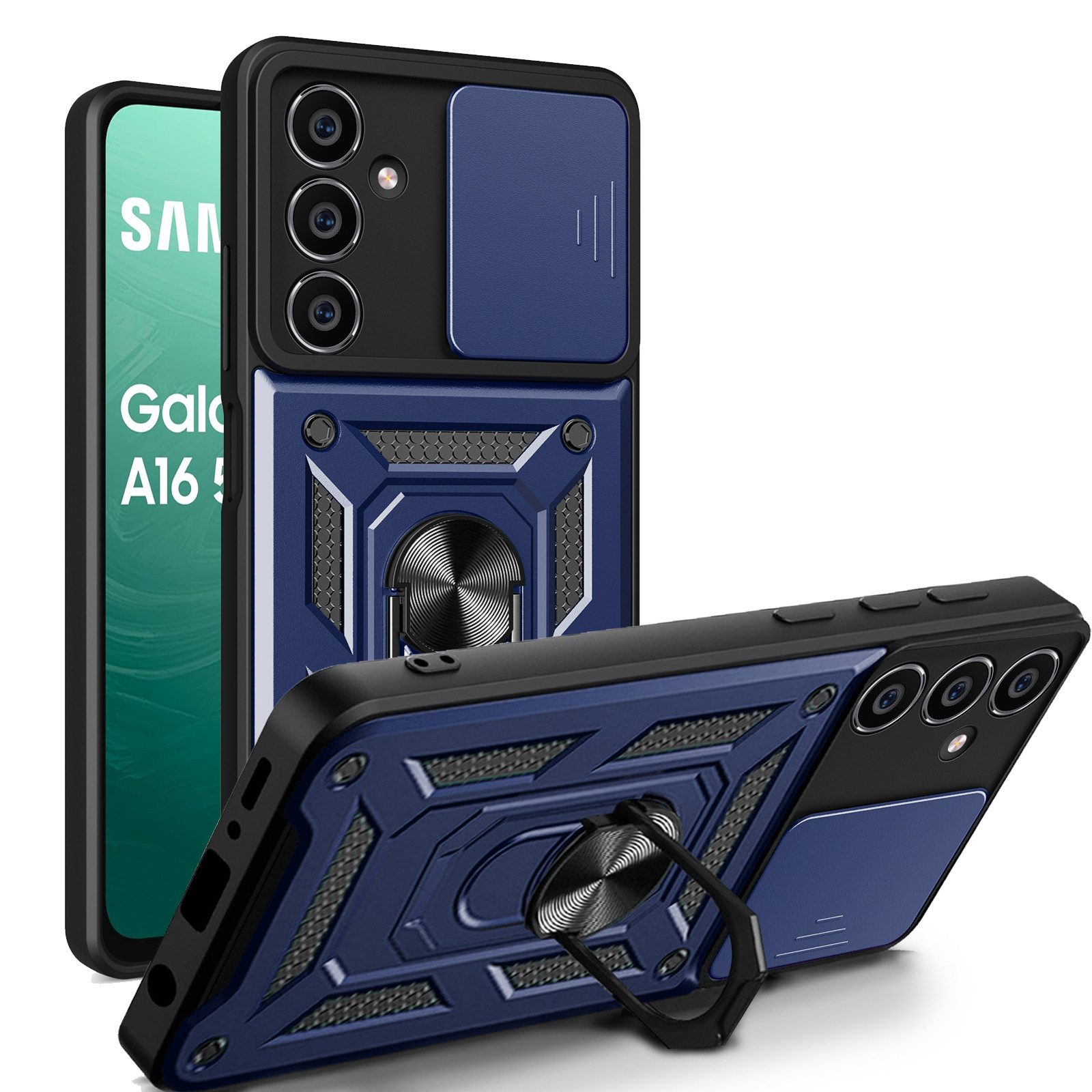 betterfon Handyhülle Panzerhülle für Samsung Galaxy A16 mit Kameraschutz & Ringhalter, Outdoorhülle mit Smartstand, Silikonkern & präziser Passform