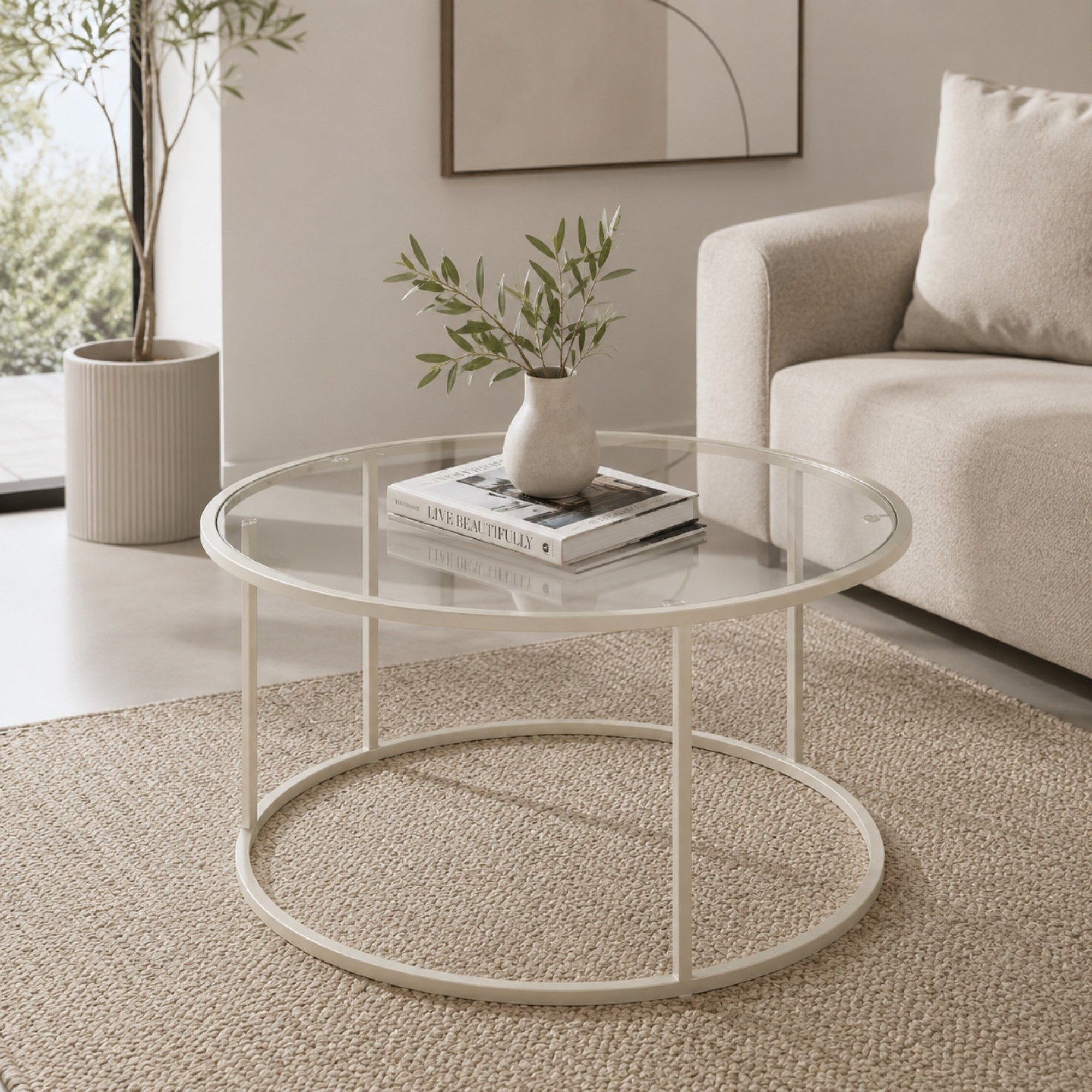 Skye Decor Couchtisch Japandi (1-St., einzeln), Gehärtete Glasplatte mit stabilem Metallgestell