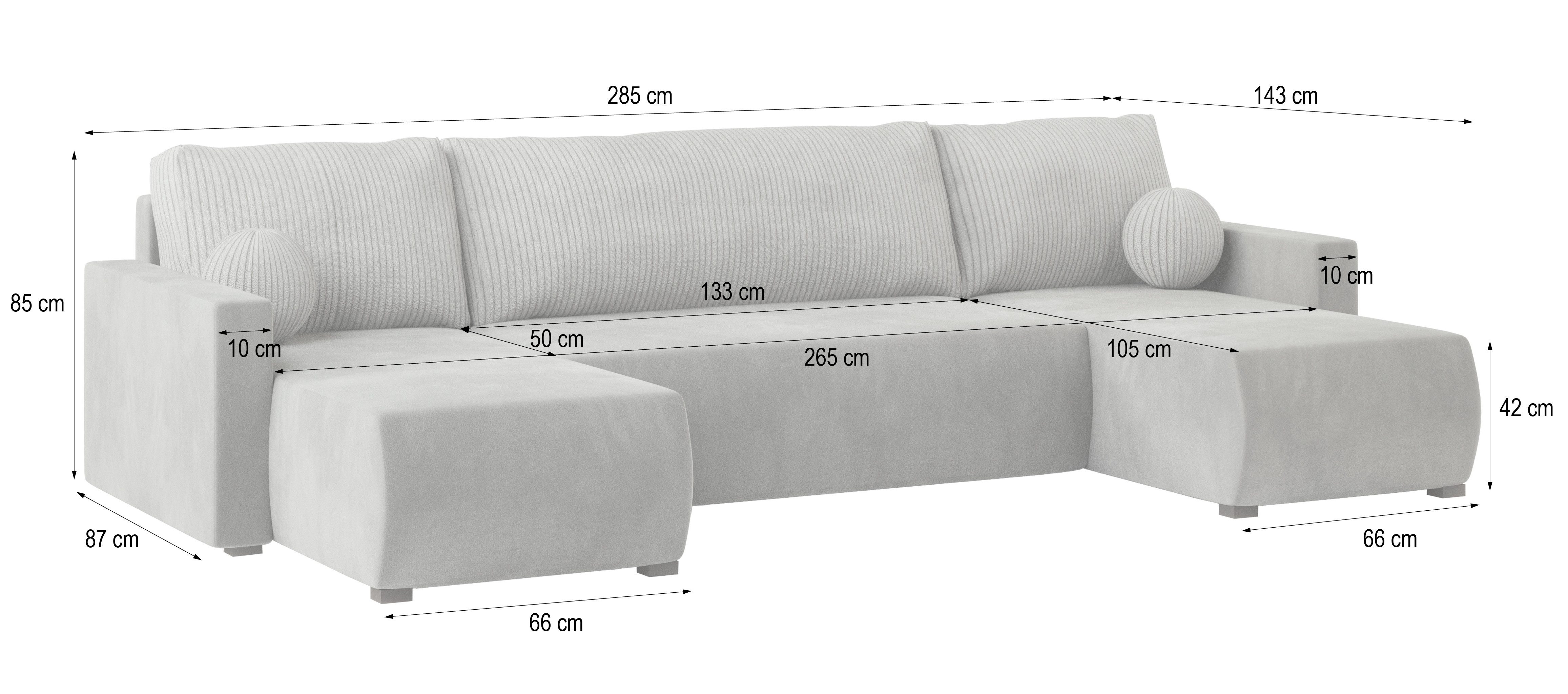 Masseno Ecksofa TESSUN mit Schlaffunktion U-Form, Sofa mit Bettkasten