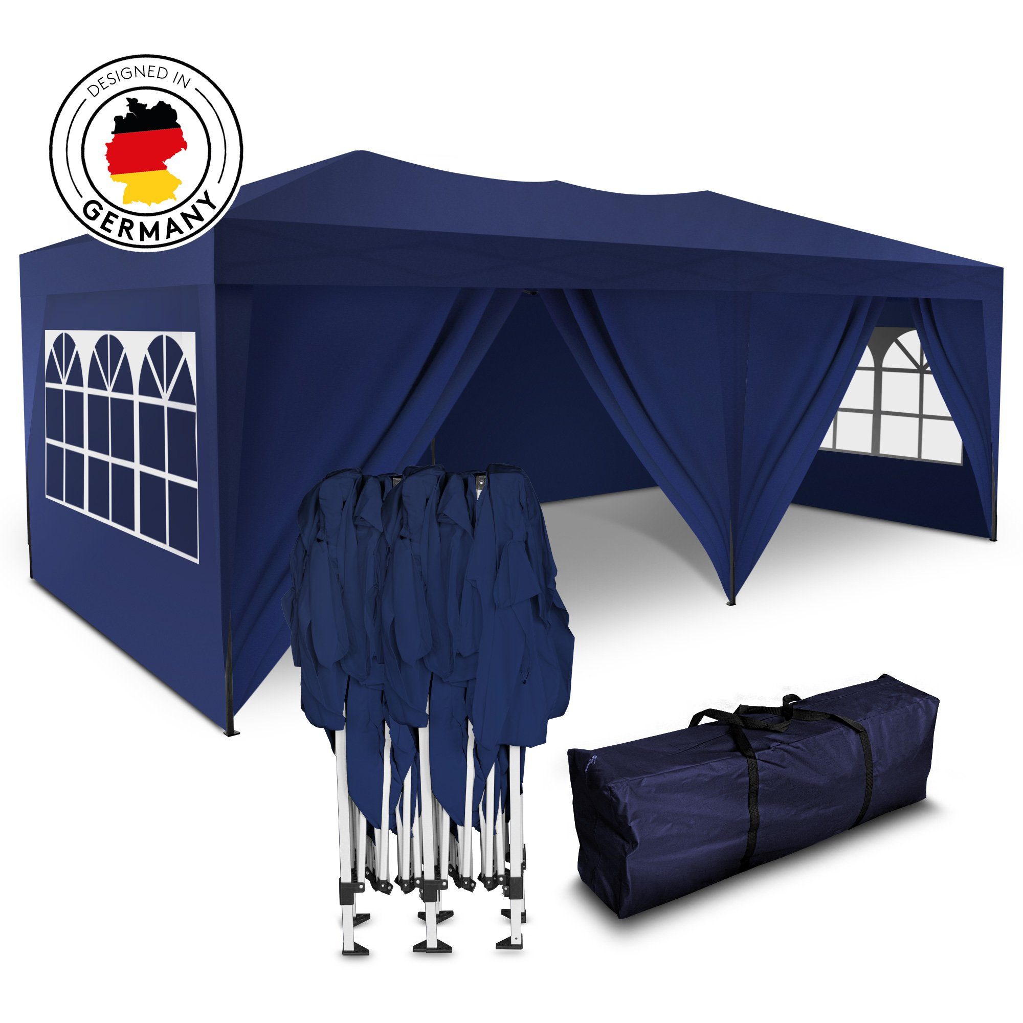 Kronenburg Partyzelt Faltpavillon 3x6m blau, wasserdicht, mit 6 Seitenteilen