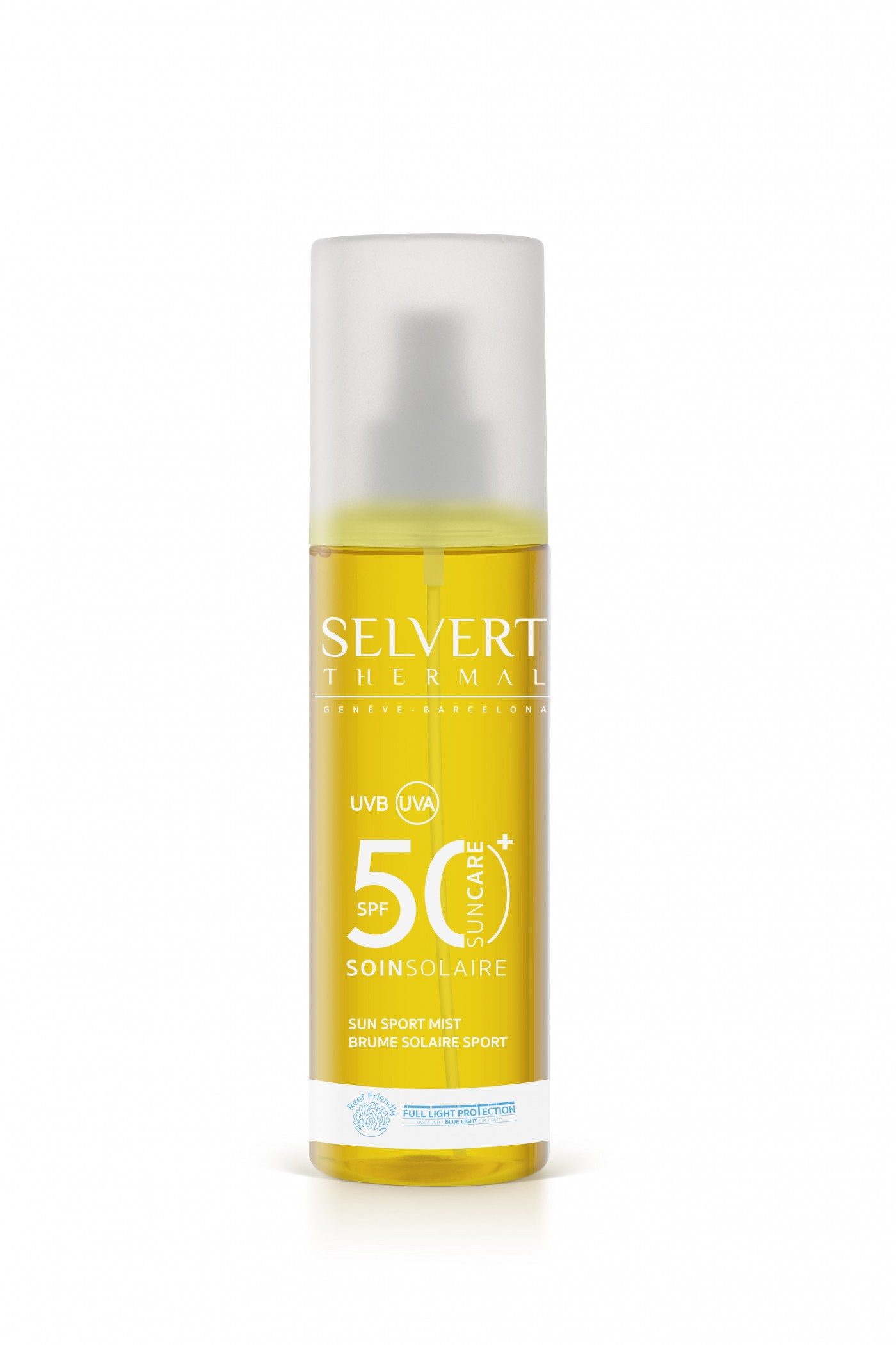 Selvert Thermal Sonnenschutzspray Sun Care. Sun Sport Mist SPF 50+, starker Schutz, leichte Textur