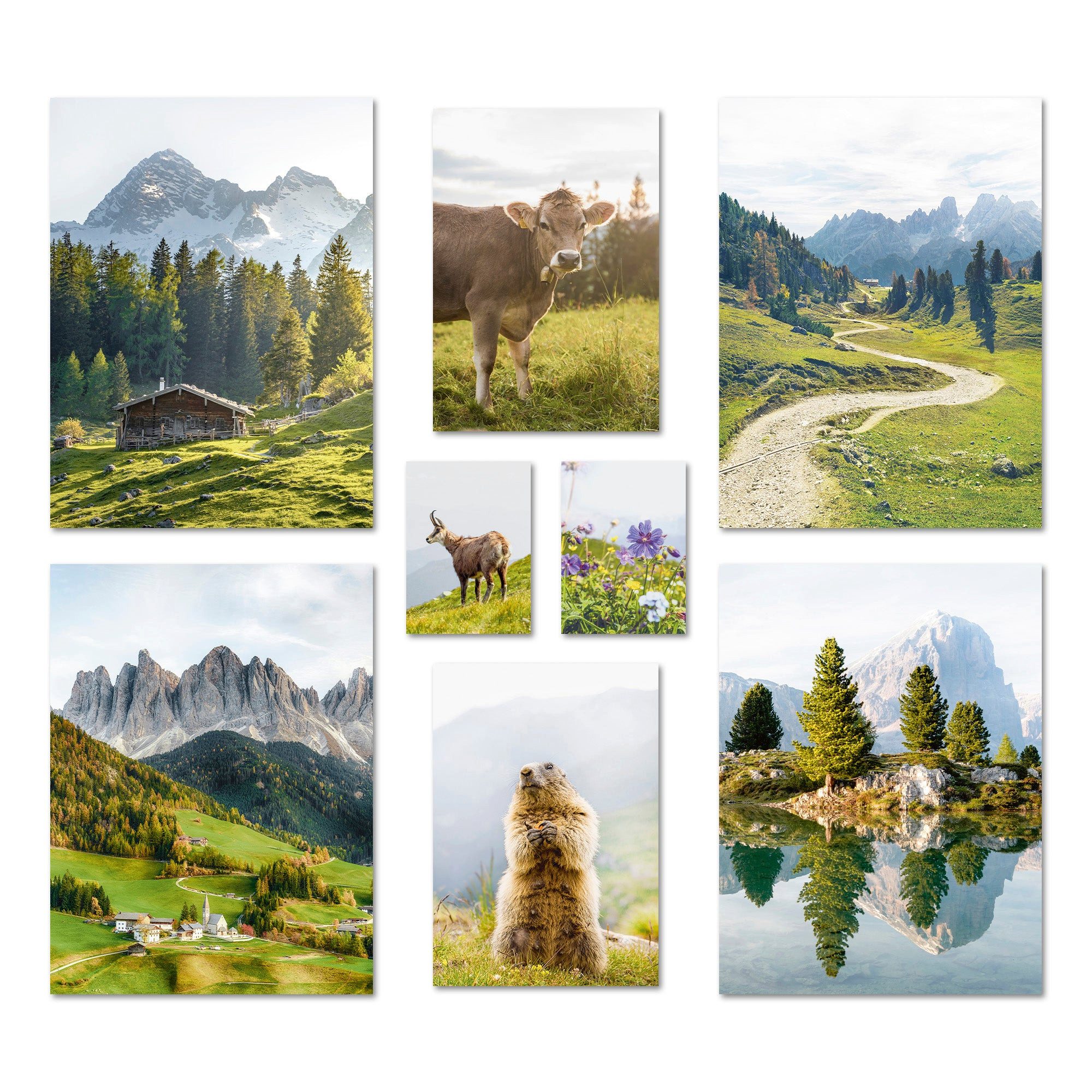 ARTFAVES Bilder-Collage Poster Set In den Bergen I mehrteilige Bilderwand I Wandbilder Berge, (Wandbilder modern, 8 St)
