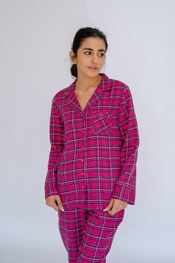SNOOZE OFF Pyjama Schlafanzug in fuchsia-blauem Karomuster (2 tlg., 1 Stück) mit Kontrastpaspel-Details