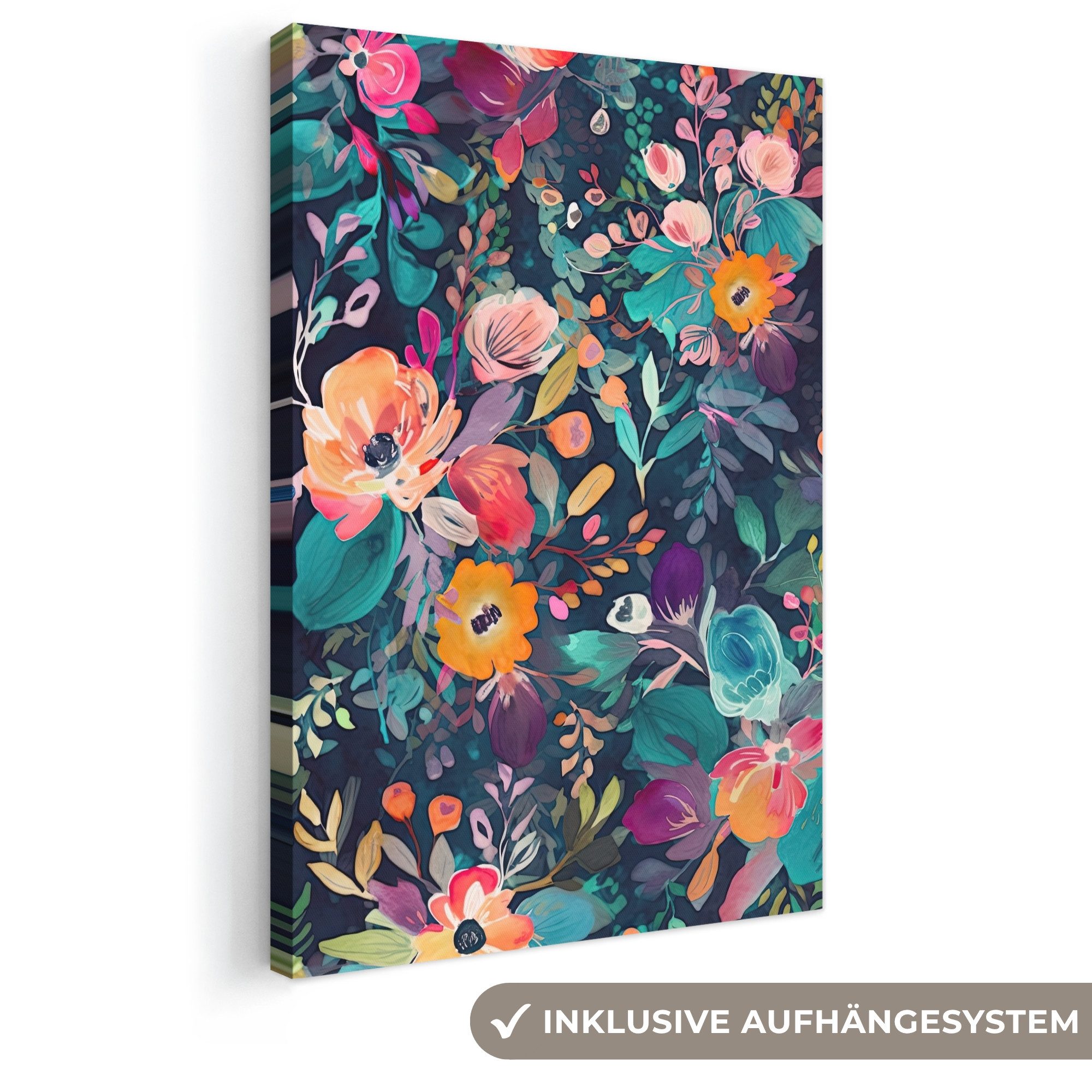 OneMillionCanvasses® Leinwandbild Bunt - Blumen - Kunst - Natur - Hippie, Fotodruck (1 St), Leinwand Canvas Wandbild, Wanddekoration 20x30 cm