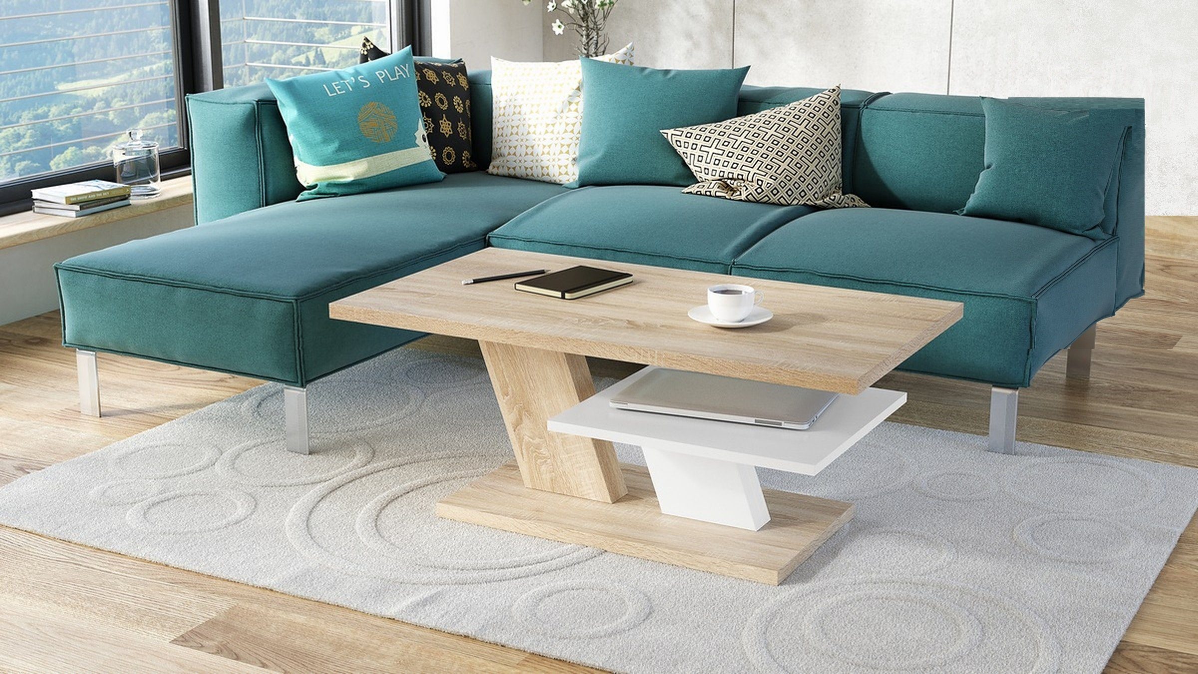 Mazzoni Couchtisch Cliff Sonoma Eiche / Weiß matt Tisch Wohnzimmertisch 110x60x45cm
