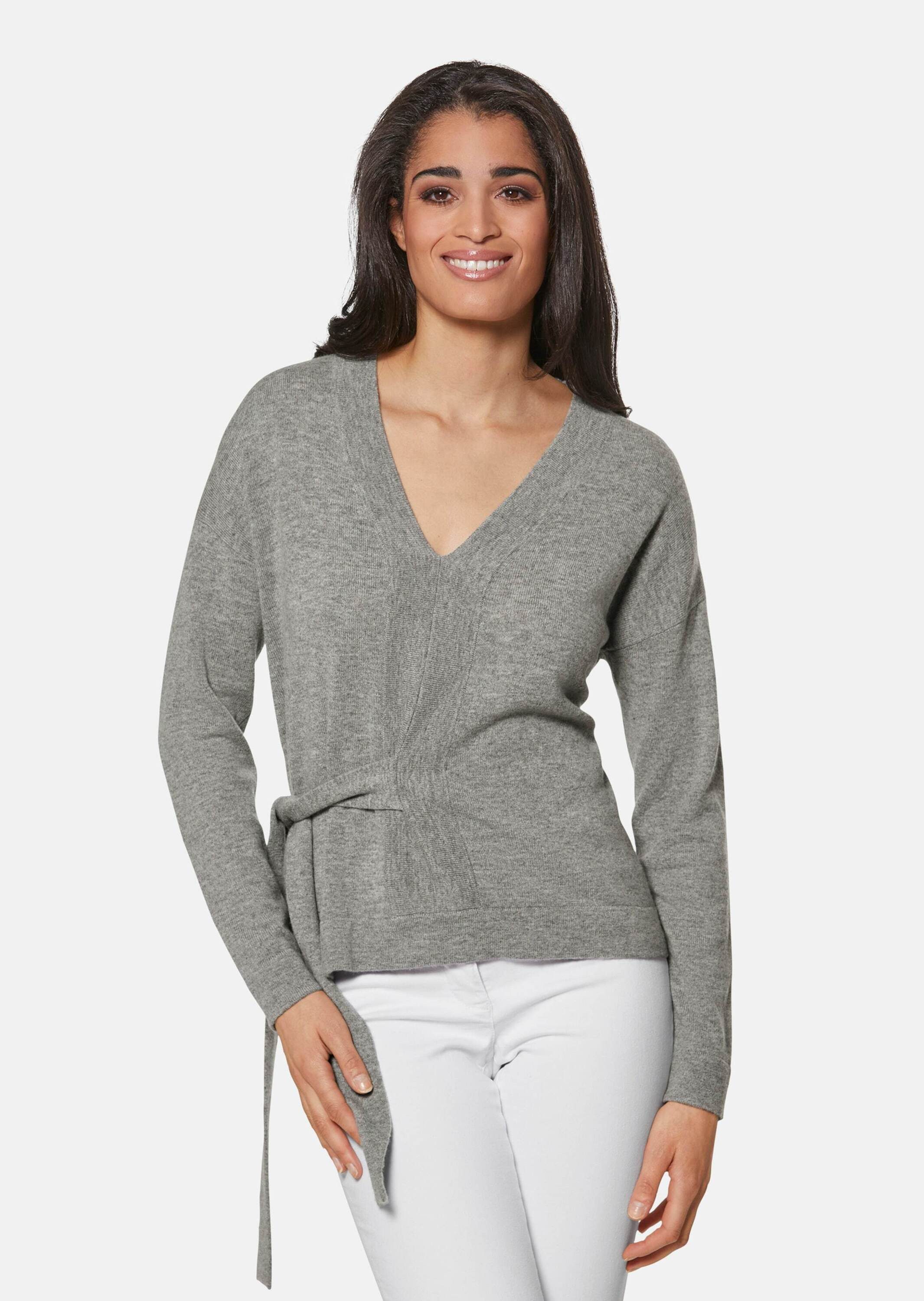 Strickpullover V-Pullover mit Bindeband