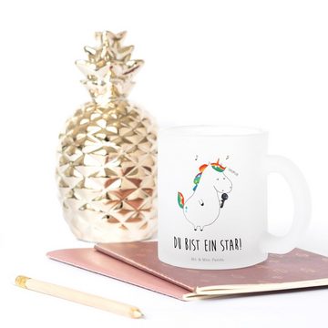 Mr. & Mrs. Panda Teeglas Einhorn Sänger - Transparent - Geschenk, Tasse mit Henkel, Unicorn, T, Premium Glas, Außerordentliches Design