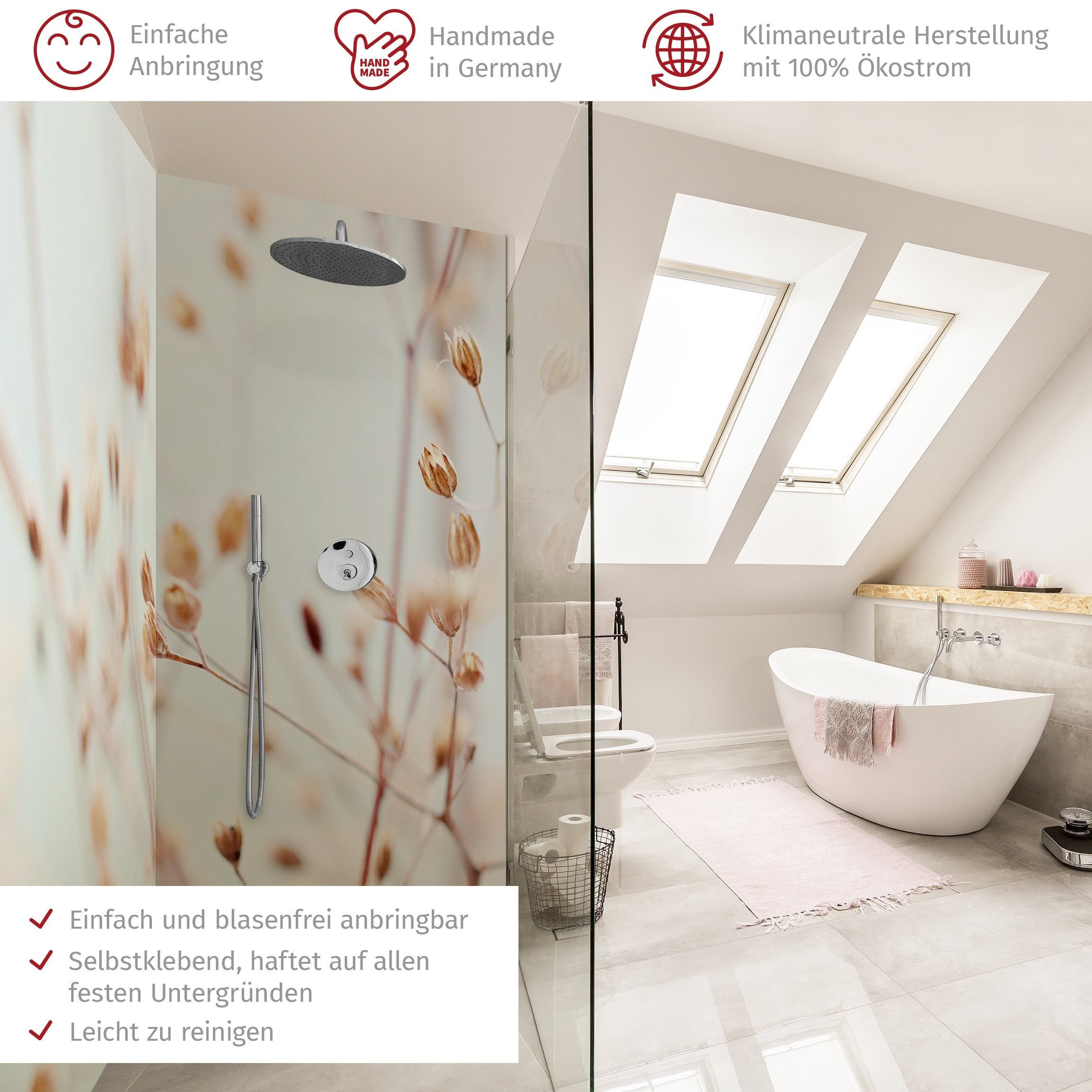 Thumbnail - Bilderdepot24 Badrückwand Tropisch beige Duschrückwand ohne Bohren Dusche, (2-tlg., Hart-Folie Premium matt 0,61 mm), fu...
