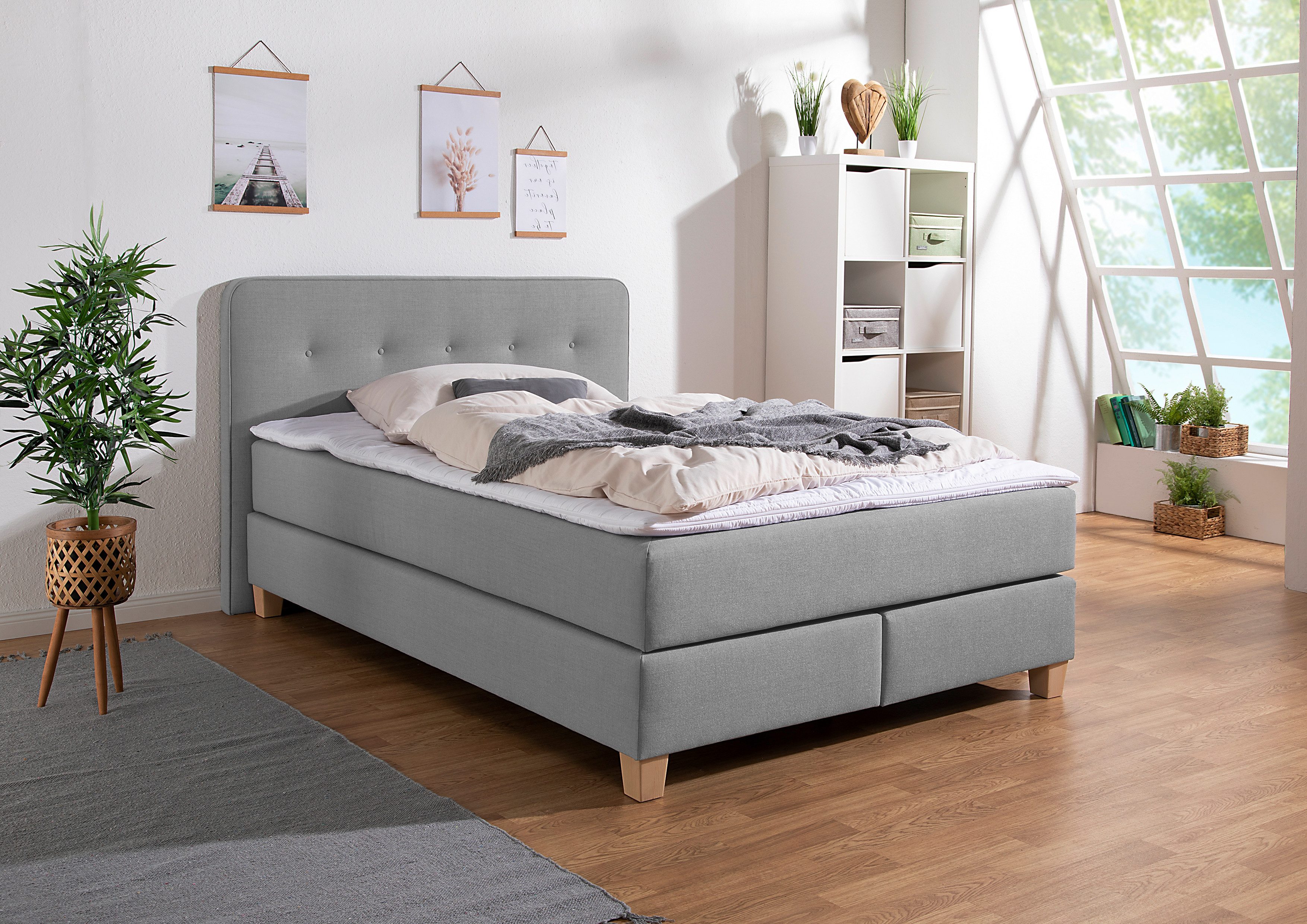 Home affaire Boxspringbett Fargo, inkl. Topper, in 3 Matratzenarten, in Samt- oder Strukturstoff