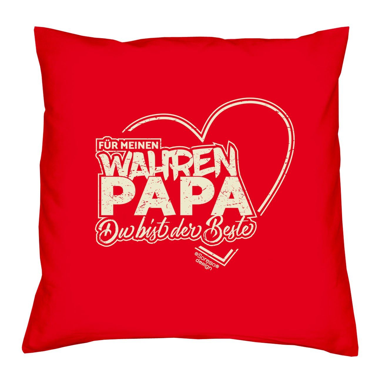 Soreso® Dekokissen Kissen Für meinen wahren Papa & Urkunde für den Weltbesten Papa, Geschenk Geburtstagsgeschenk rot