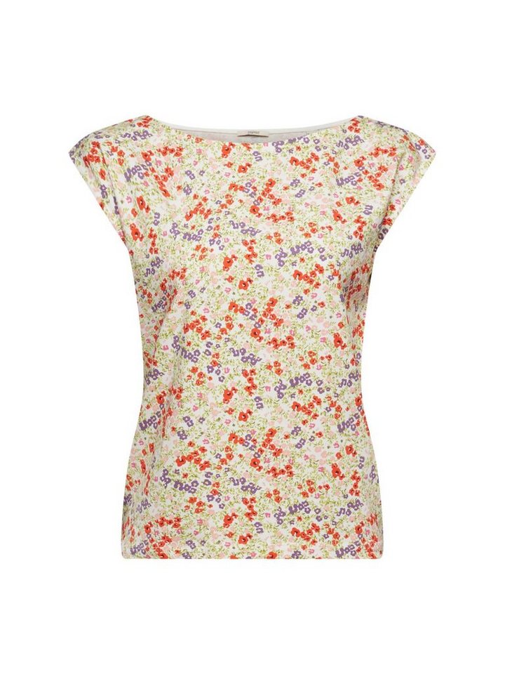 Stretchanteil mit T-Shirt Esprit Blumenprint Baumwolle (1-tlg), T-Shirt mit