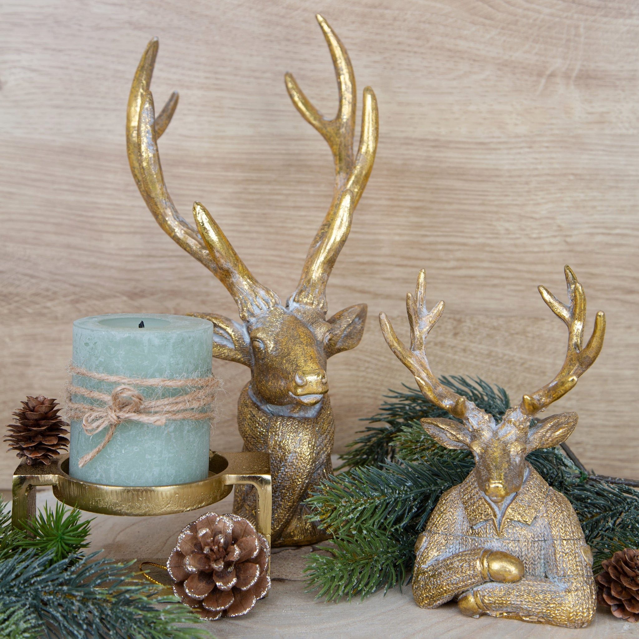 BURI Dekofigur Deko-Tannenzapfen XXL Silber/gold Weihnachtsdeko Herbstdeko Winterdeko