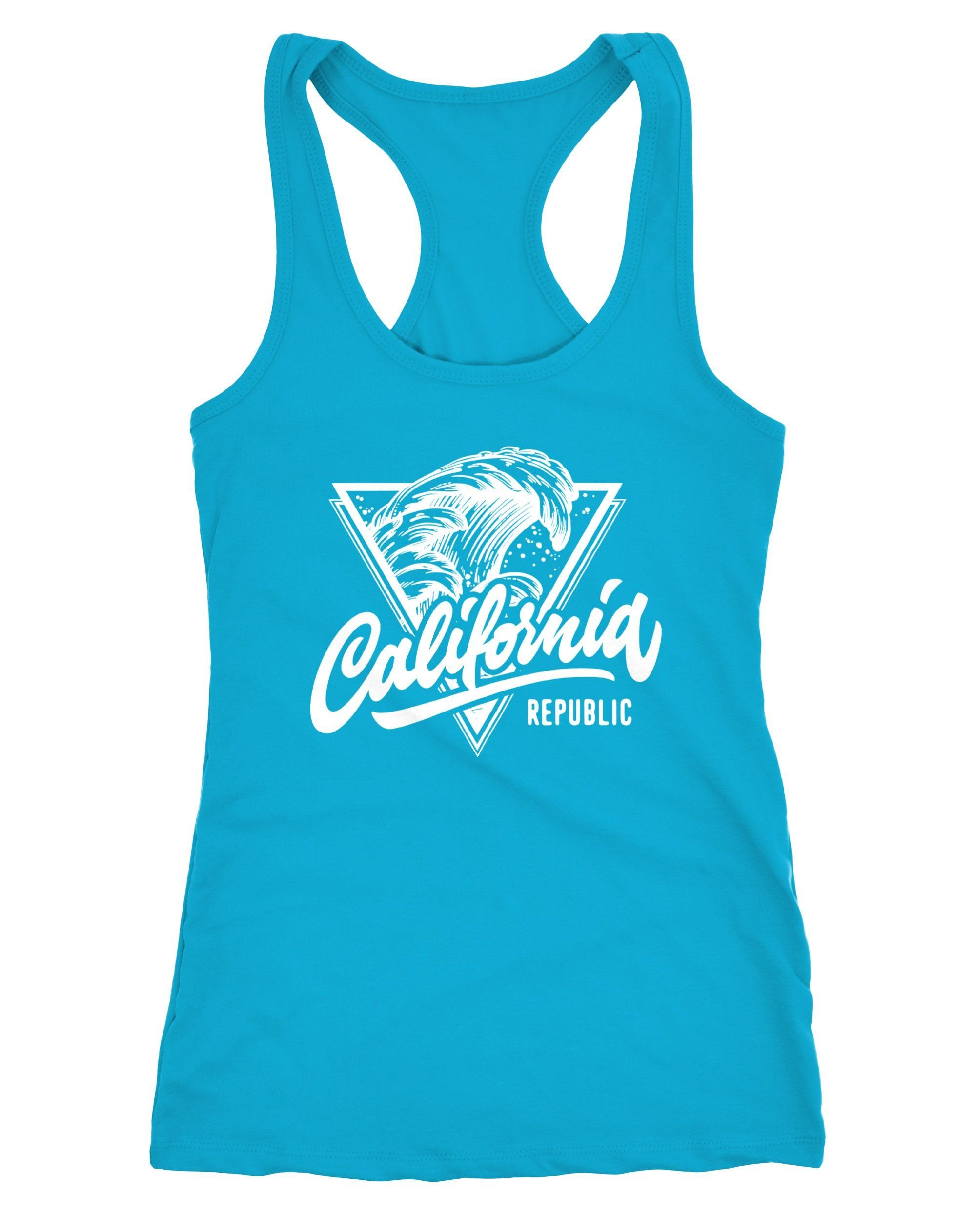 Neverless Tanktop Damen Tank-Top California Republic Aufdruck Wave Surf Racerback