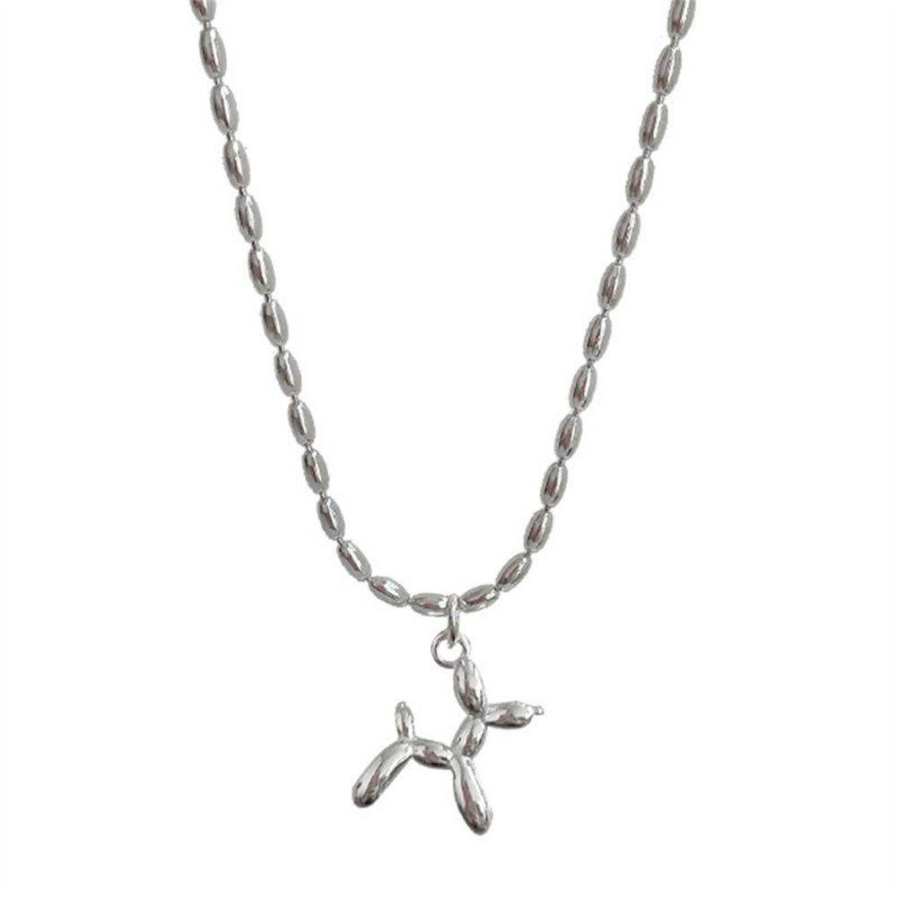 Rouemi Charm-Kette Damen-Halskette, Welpen-Tier-Anhänger-Halskette, Kupfer-Halskette Silberfarben