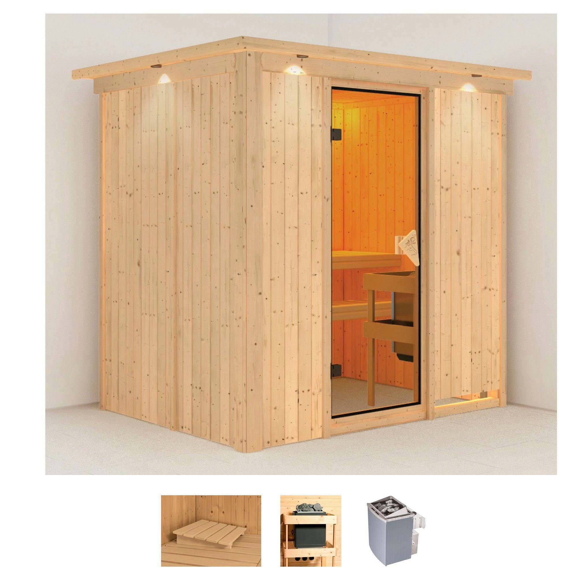 Karibu Sauna Bedine, BxTxH: 210 x 165 x 202 cm, 68 mm, (Set) Ofen 9 kW integr. Strg