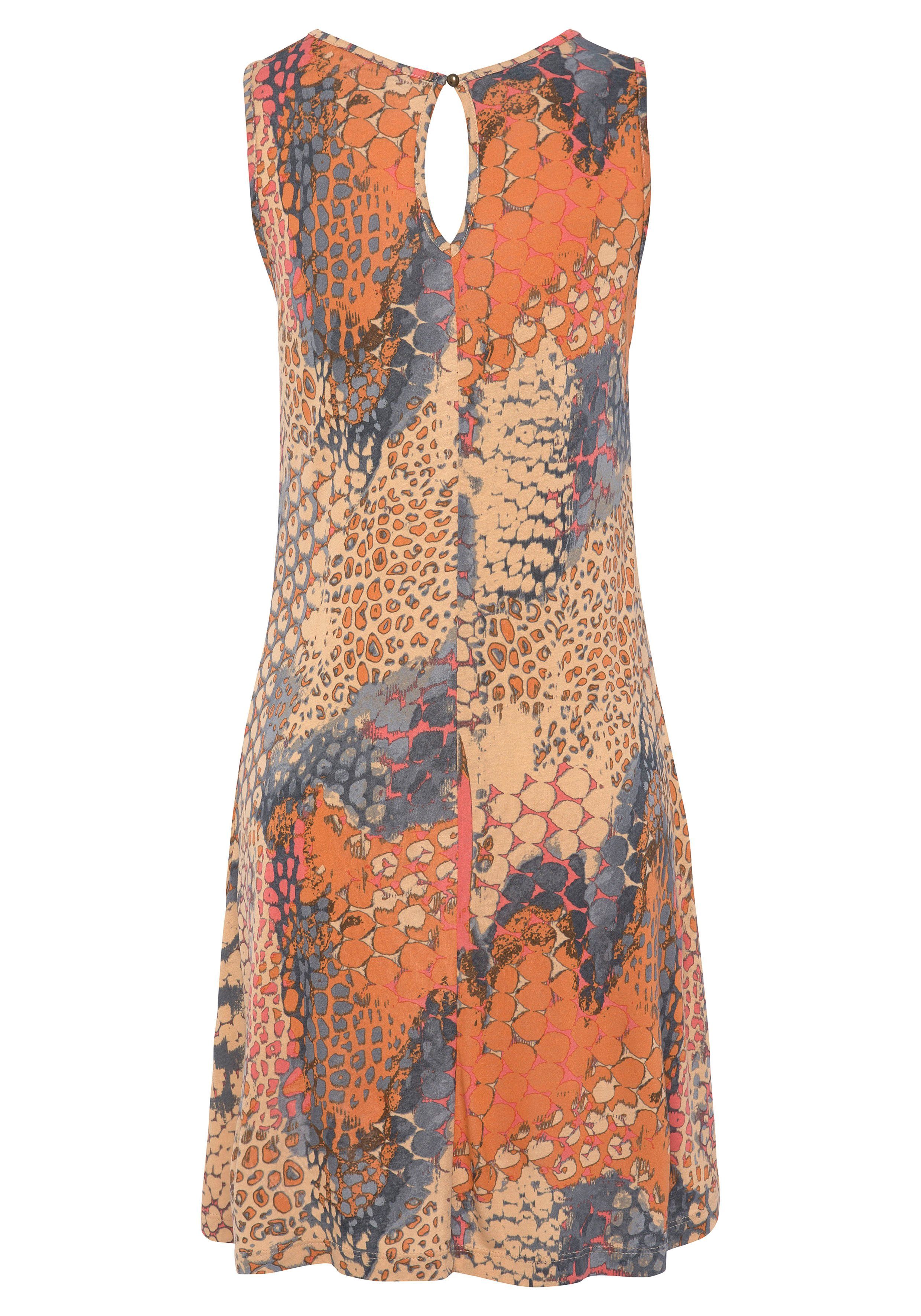 Buffalo Strandkleid mit Animaldruck, kurzes Sommerkleid mit Zieraccessoire