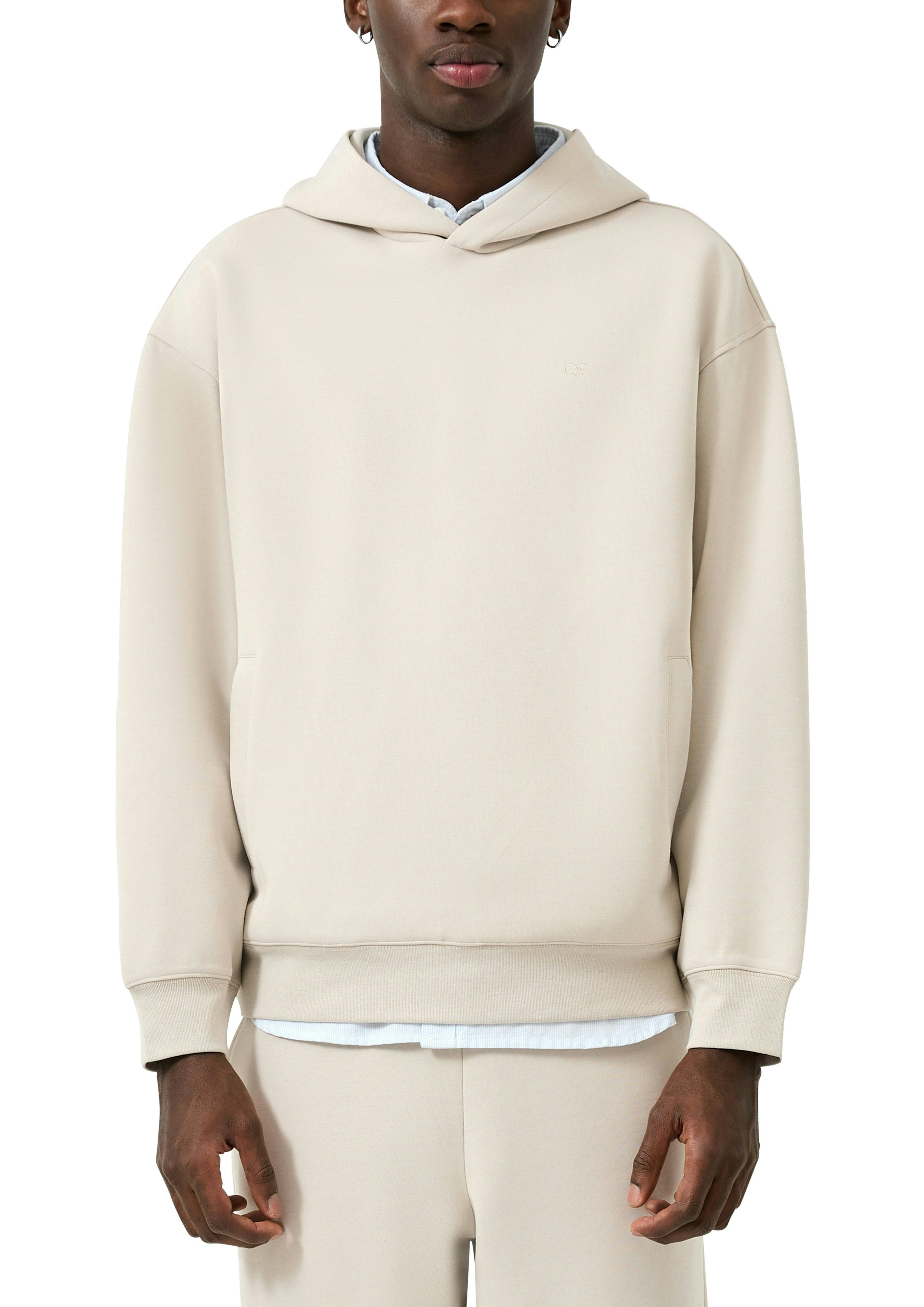 QS Kapuzensweatshirt unifarben, mit Logo-Stickerei