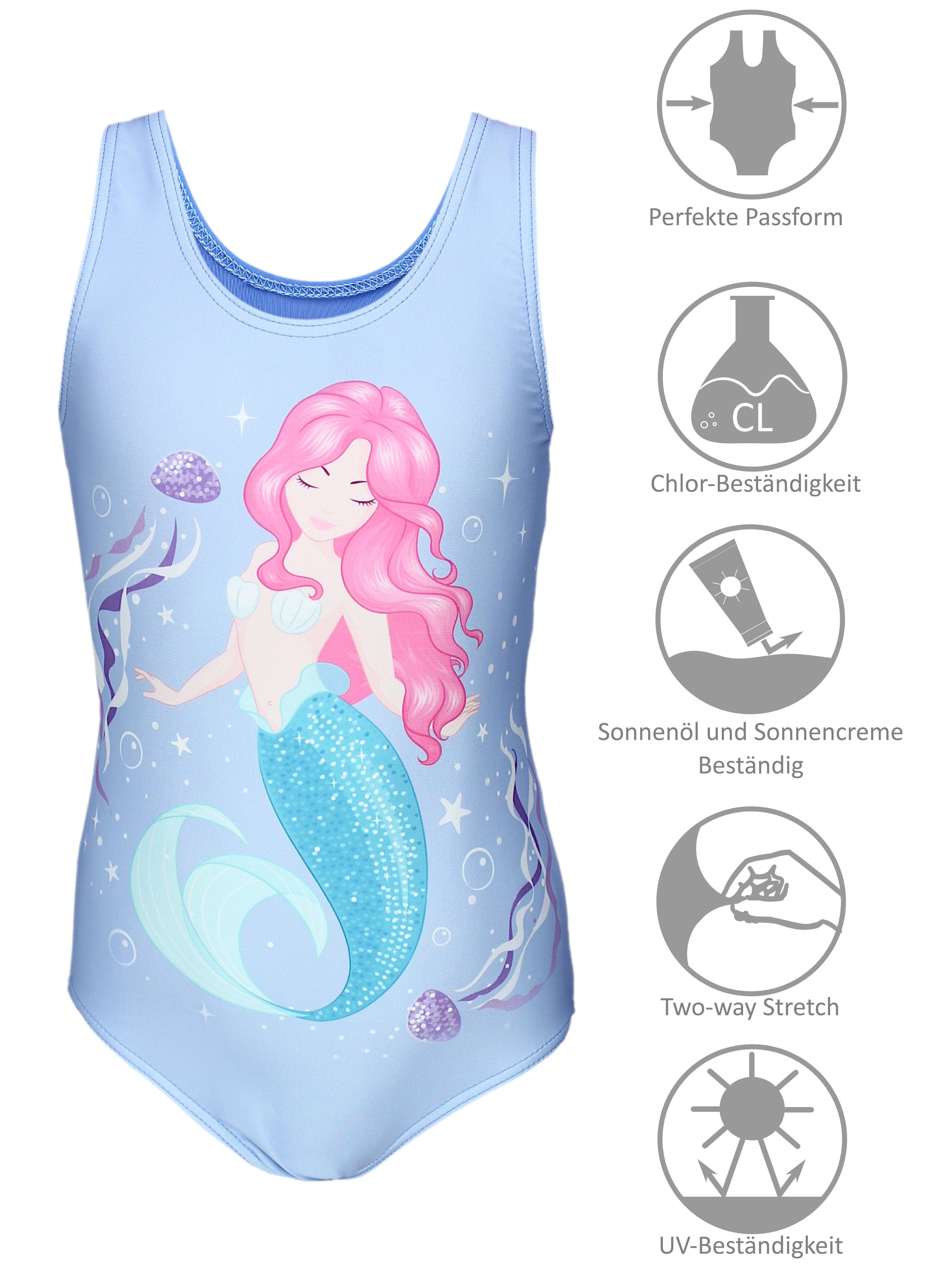 Aquarti Badeanzug Wasser Ringerrücken Aquarti Mädchen Blau/Pink/Türkis Print im mit Meerjungfrau Badeanzug
