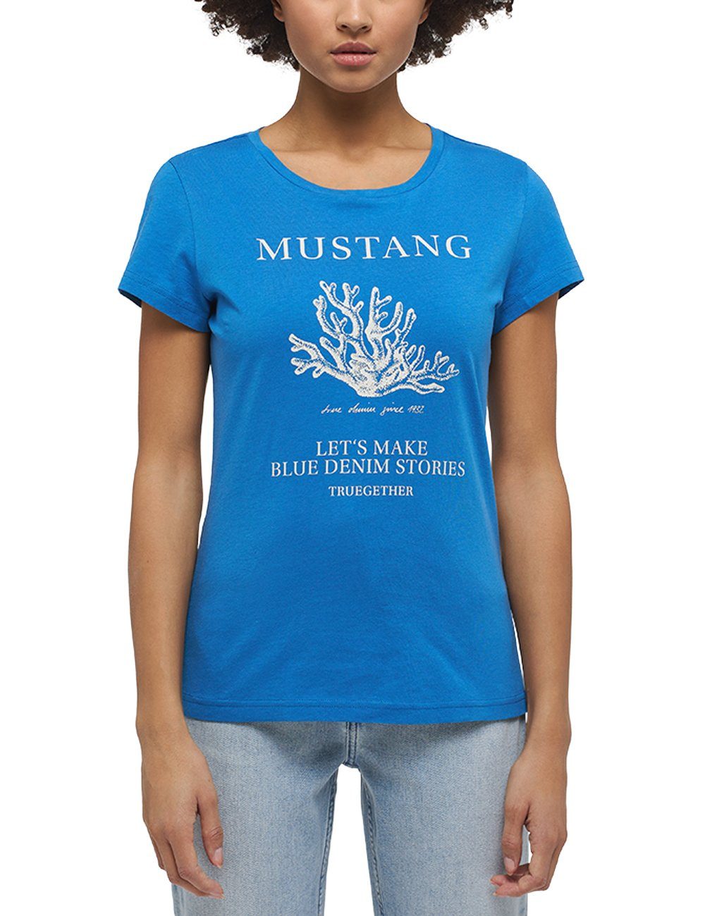 MUSTANG Kurzarmshirt Mustang T-Shirt blau Print-Shirt