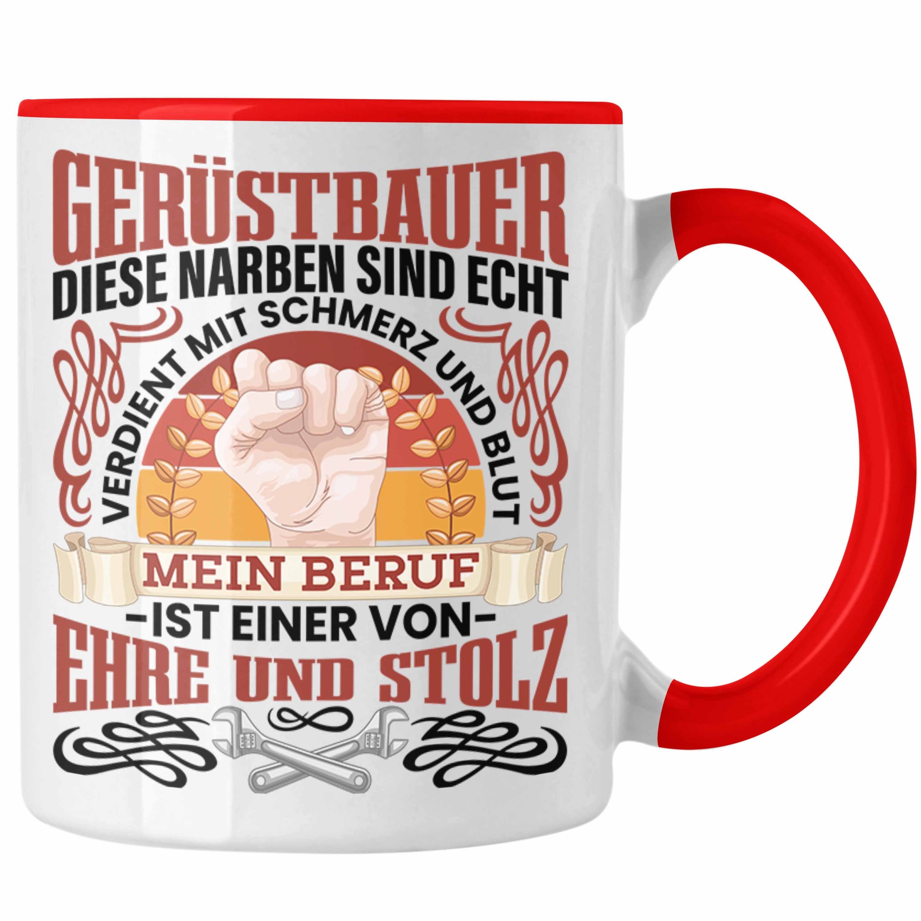 Tasse Spruch Tasse Rot Gerüstbaumeister Gerüstbauer Männer Geschenk Trendation