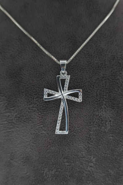 NAHLE Kreuzkette Kreuz Silberkette Kreuz Kette Zirkonia 925 Silber Halskette (inklusive Schmuckbox), 925 Silber Anhänger - rhodiniert