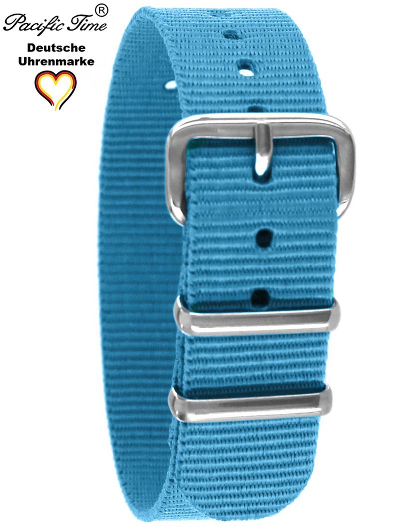 16mm, Versand Gratis Pacific Uhrenarmband Wechselarmband Textil hellblau Time Nylon