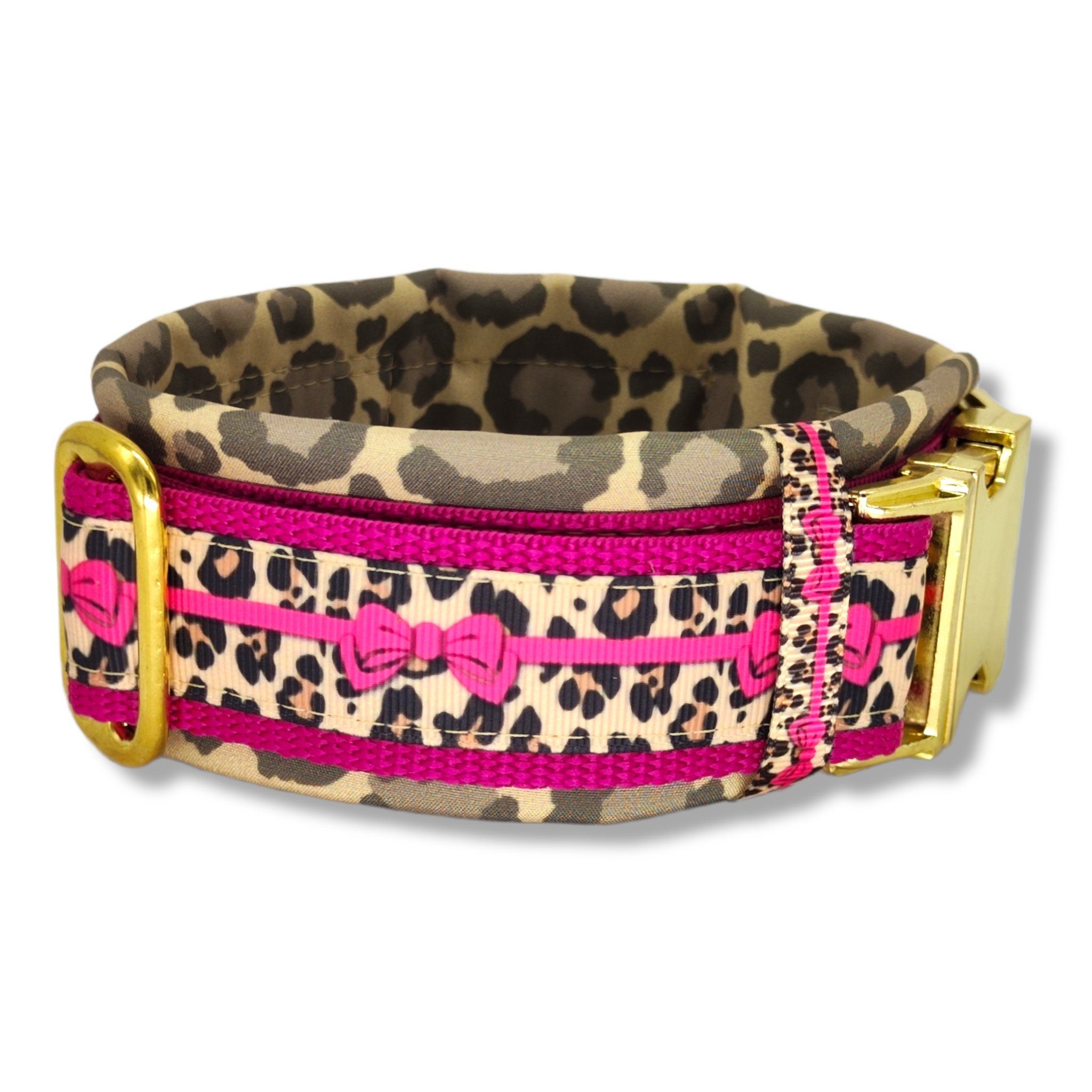 D by E Couture Hunde-Halsband "Pink Leo Love III", gepolstert, verstellbar, 50mm breit, Handmade