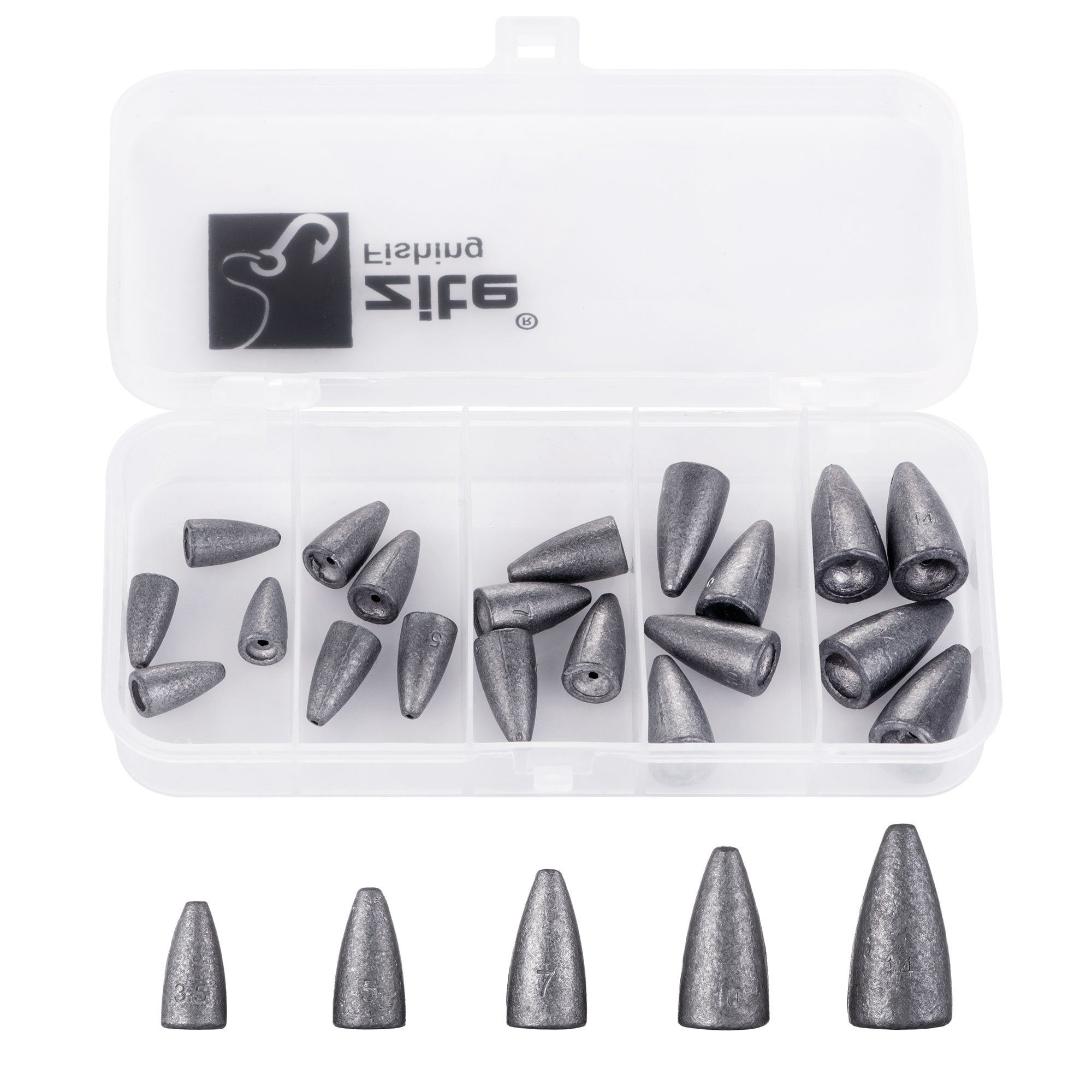 Zite Angelgewicht Bullet Blei Sortiment 3,5g - 14g - ideal für Barsch & Zander 25 Stück