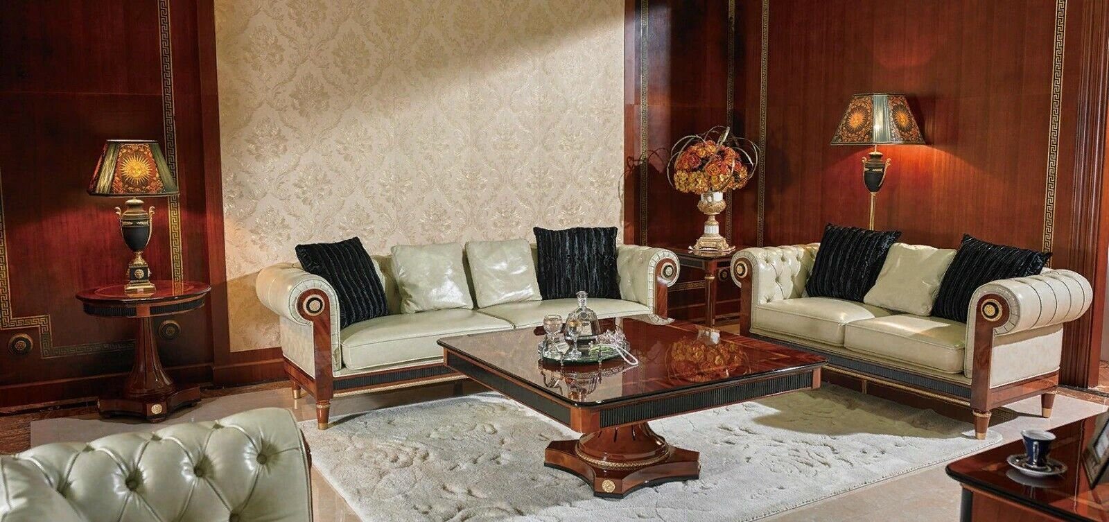 Couch Sofort, Königliche Barock Wohnzimmer-Set Sofagarnitur (3-St) 3+2+1 Holz JVmoebel Sofa Garnitur