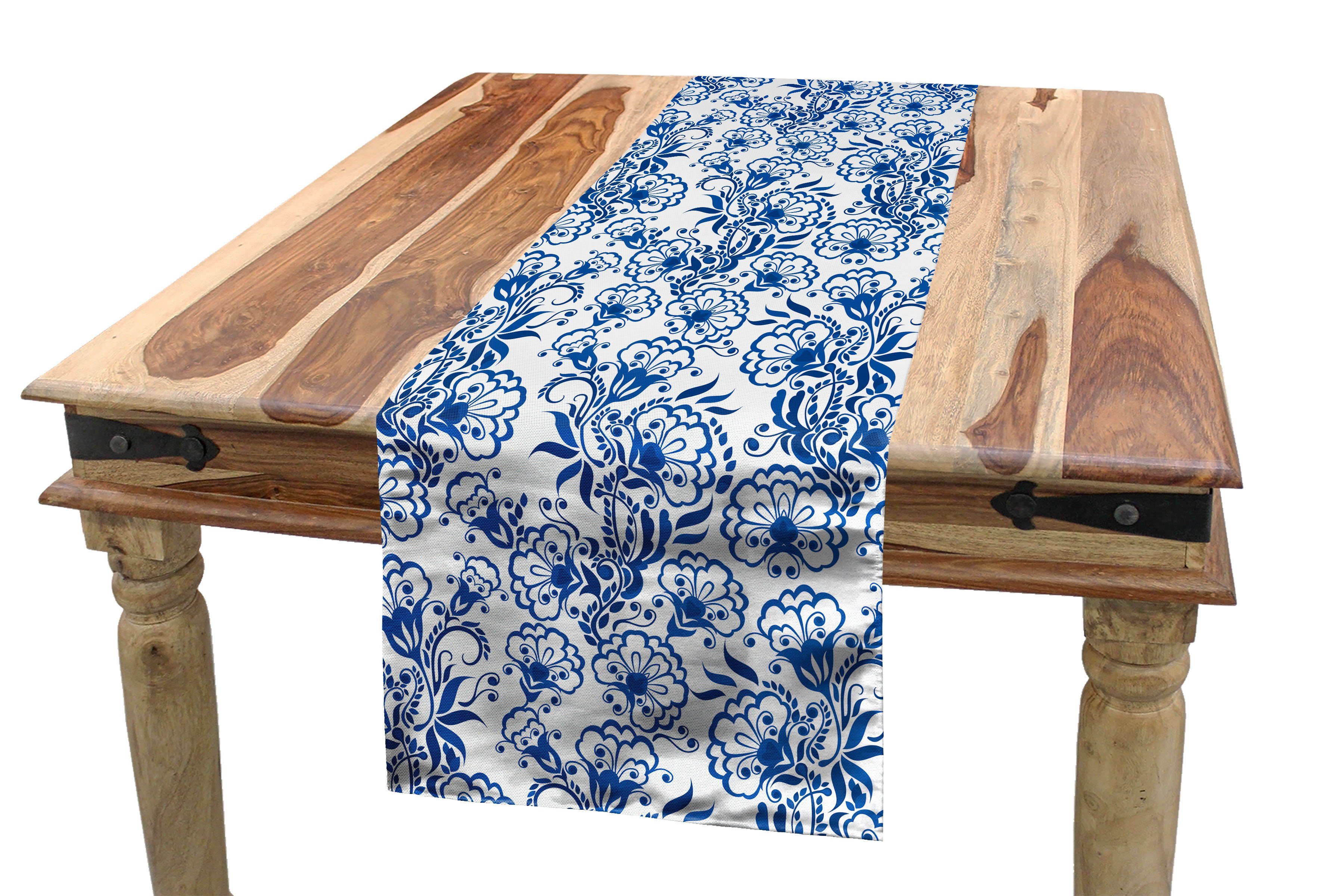 Abakuhaus Tischläufer Esszimmer Küche Rechteckiger Dekorativer Tischläufer, Blau Russisch Gzhel Stil Flora