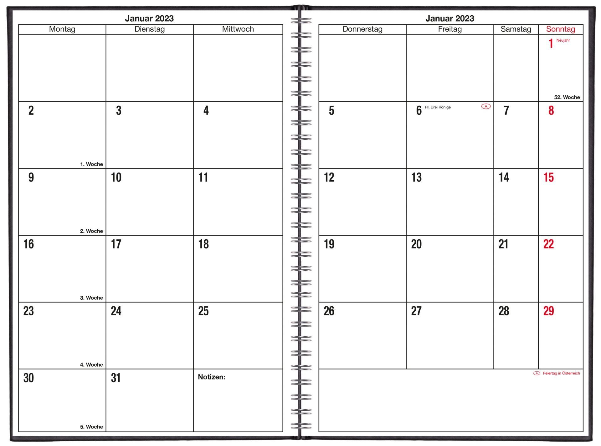 GÜSS Kalender Monatskalender »GÜSS Monatsübersicht DIN A5 Tucson, Wire-O«,  1 Monat auf 2 Seiten online kaufen | OTTO