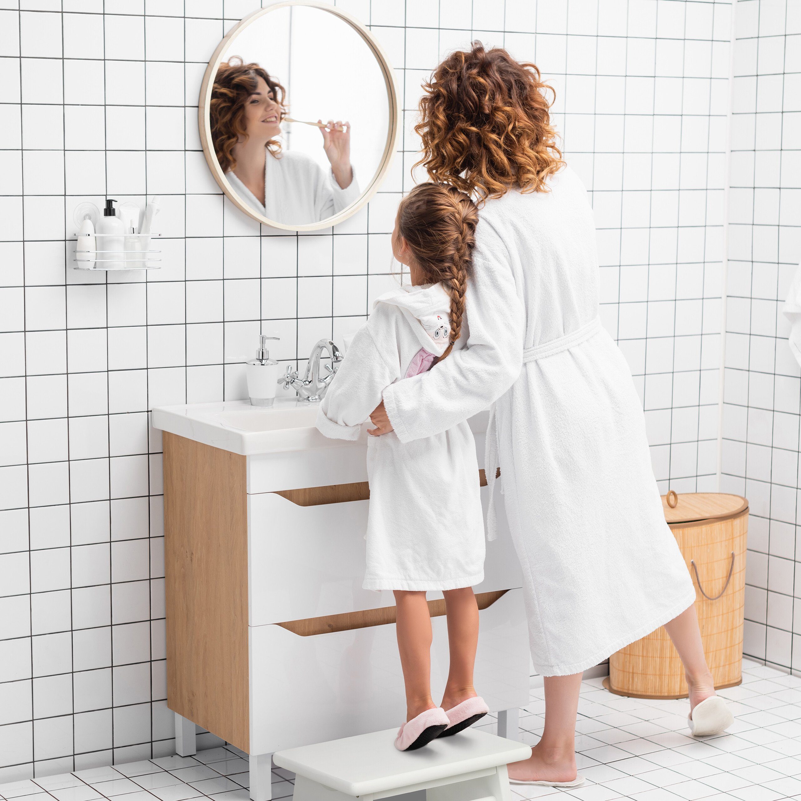 relaxdays Fußhocker Bambus Fußbank weiß