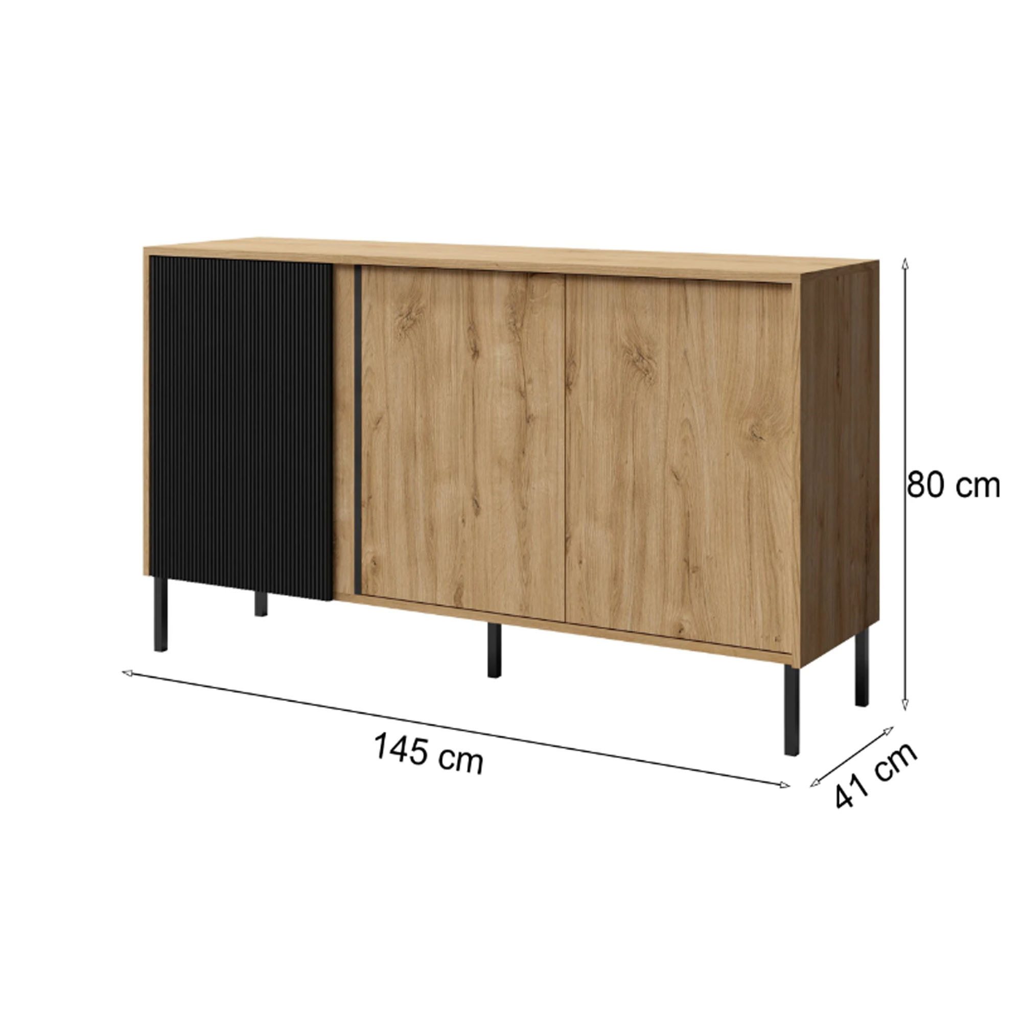 Beautysofa Kommode MIA 02 mit Lamellen, Farbe: Ewige eiche+schwarz