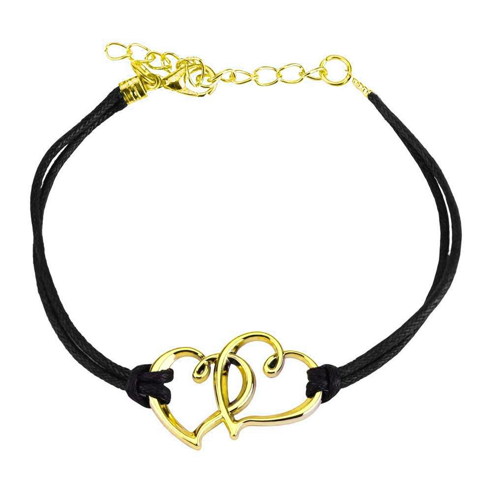 Lederarmband schwarzes Armband 2 Herzen aus Leder Unisex