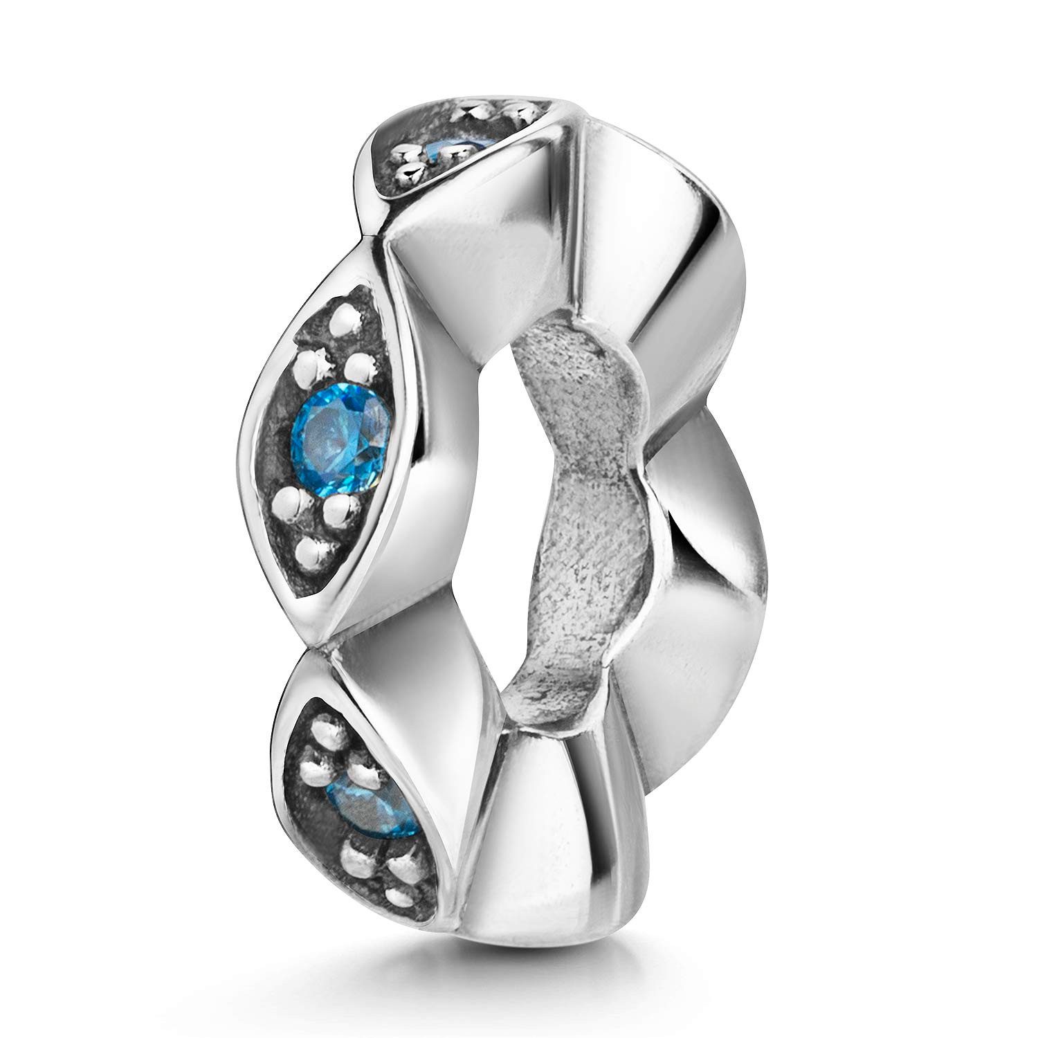 Bead Zirkonia Spacer Element Augen blau türkis Silber 34