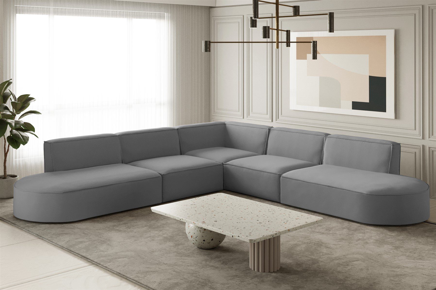 Fun Möbel Ecksofa Ecksofa Designersofa PALMA – Universal in Stoff Ascot und Opera Velvet, Seite ist universal: kann links oder rechts in Raum platziert werden, Rundumbezug