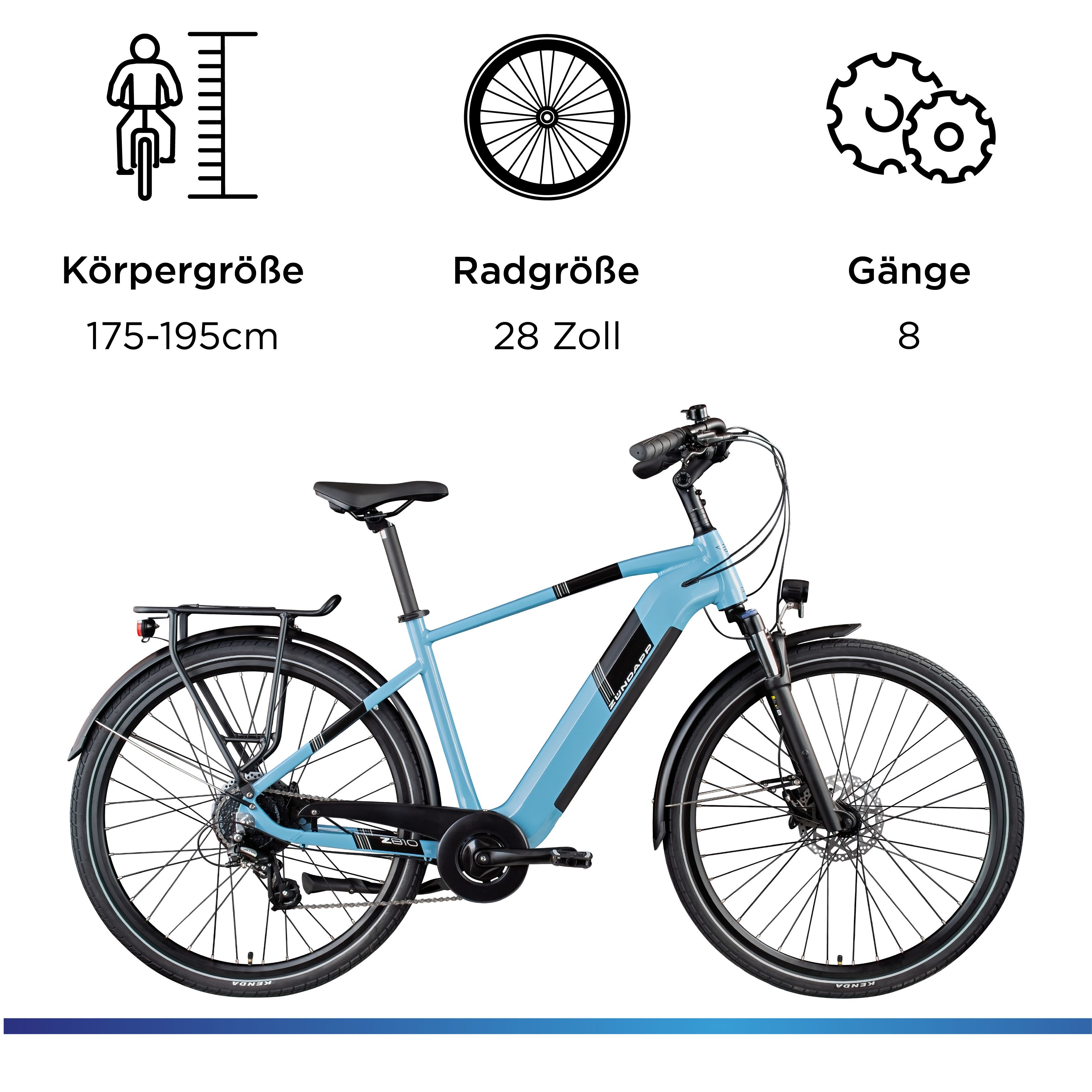Zündapp E-Bike Trekkingrad Z810, 8 Gang Shimano Altus RD-M310 Schaltwerk, Kettenschaltung, Heckmotor, 550 Wh, Pedelec, Elektrofahrrad für Damen und Herren
