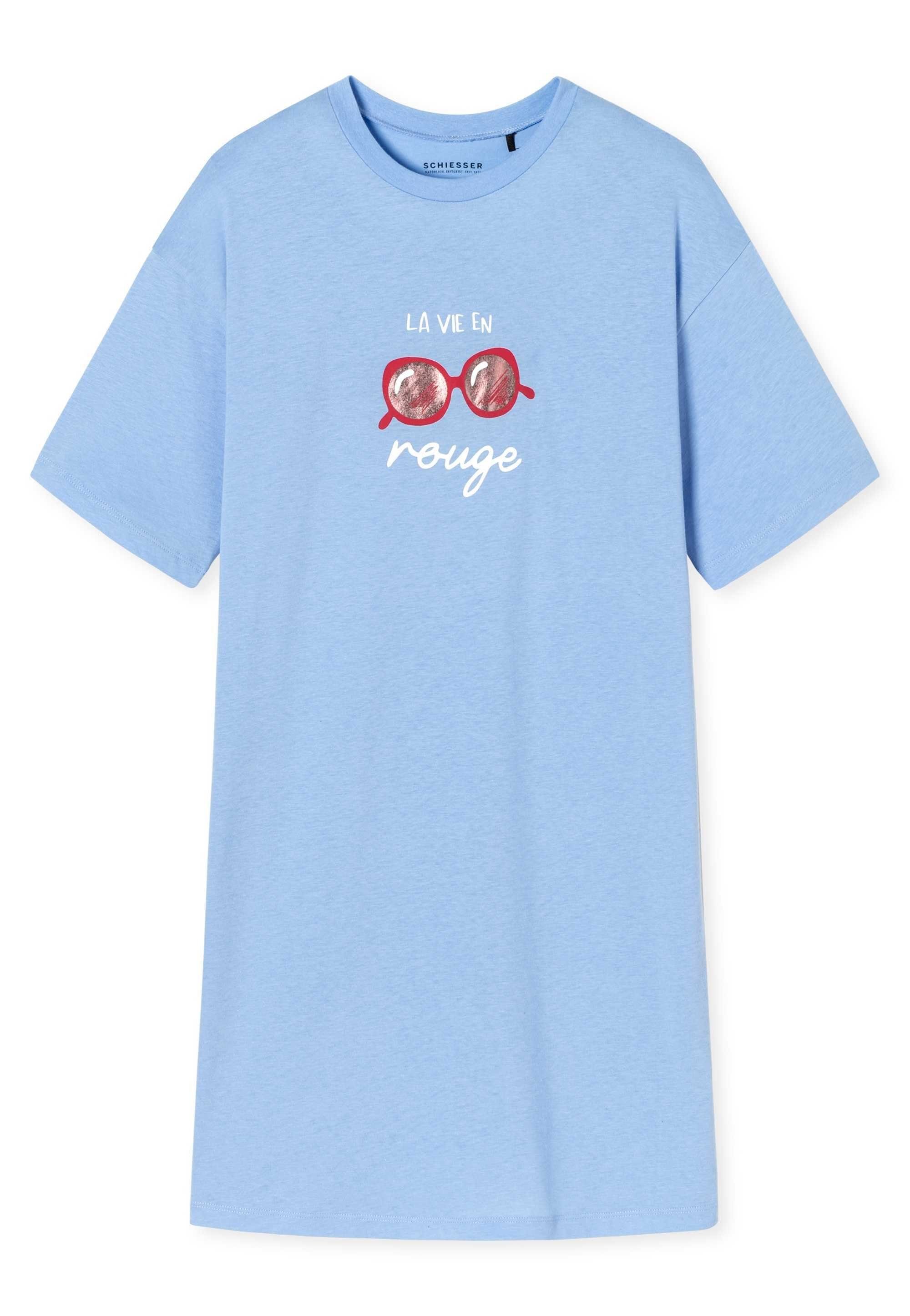 kurzarm, Schiesser Sleepshirt, Mädchen Pyjama - Hellblau Nachthemd Teens