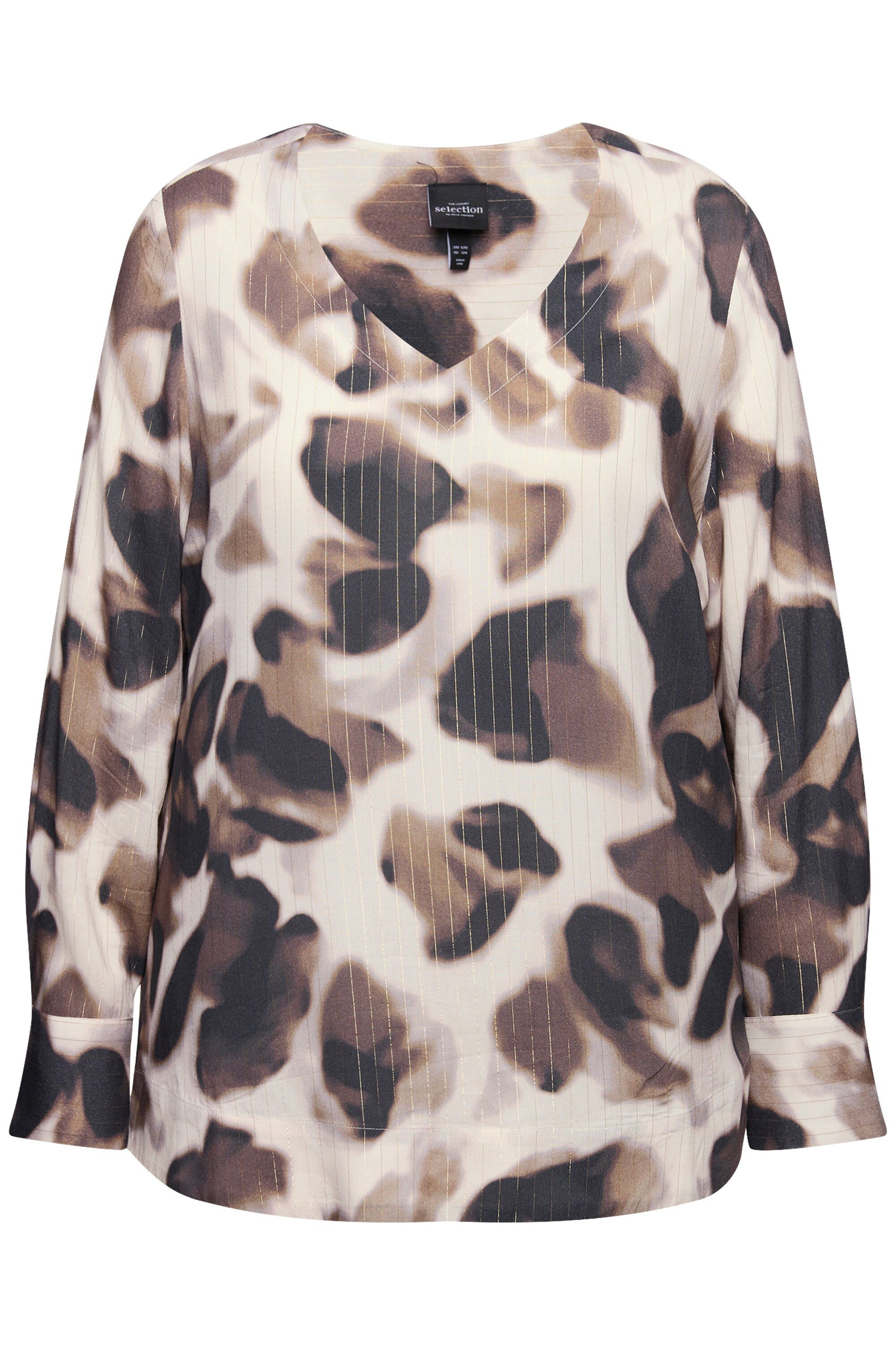 Ulla Popken Druckbluse Blusenshirt Glitzerstreifen V-Ausschnitt günstig online kaufen