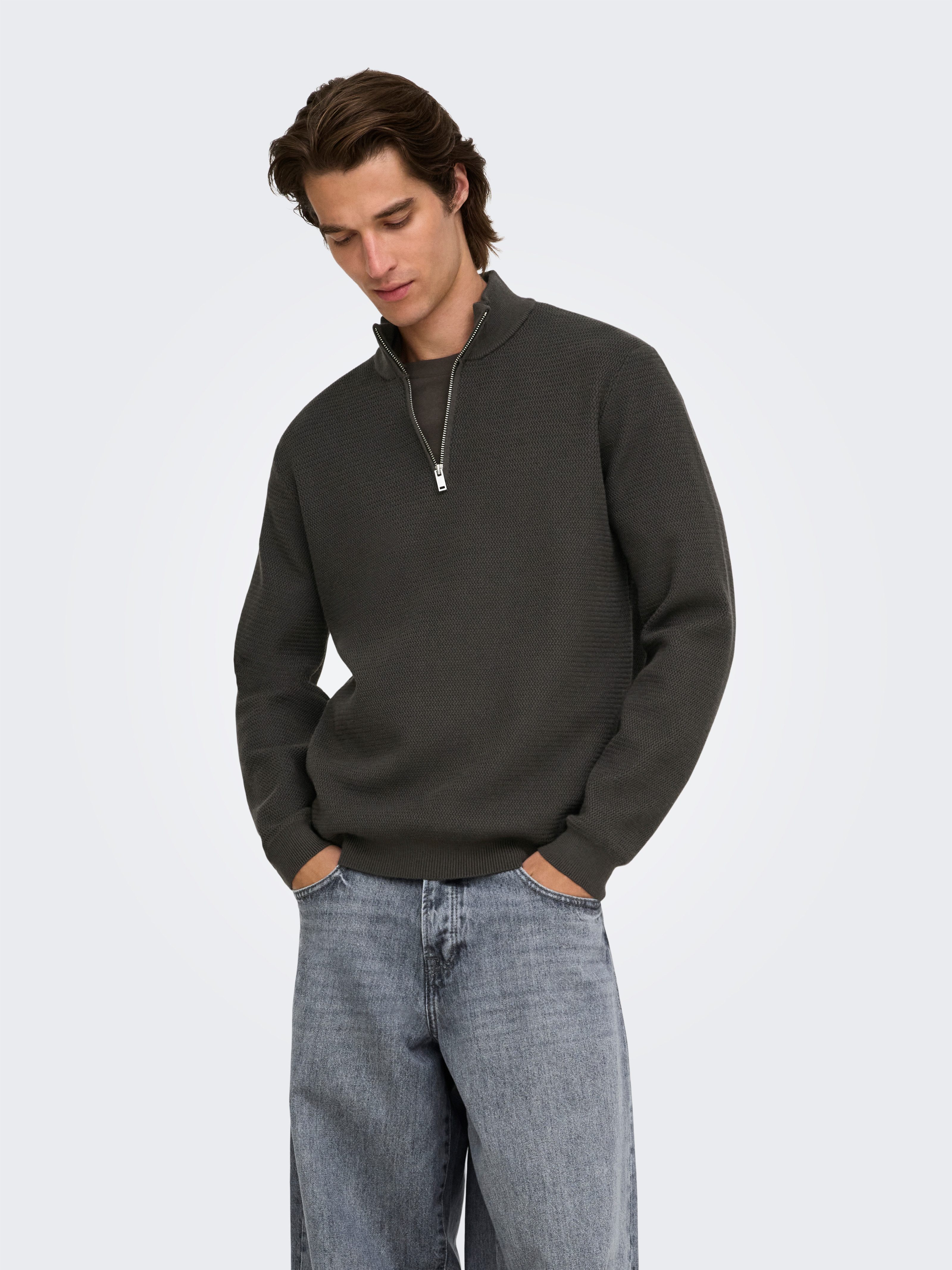 ONLY & SONS Troyer ONSCARTER REG JAQUARD 1/2 ZIP OTL Viskosemischung, regular fit
