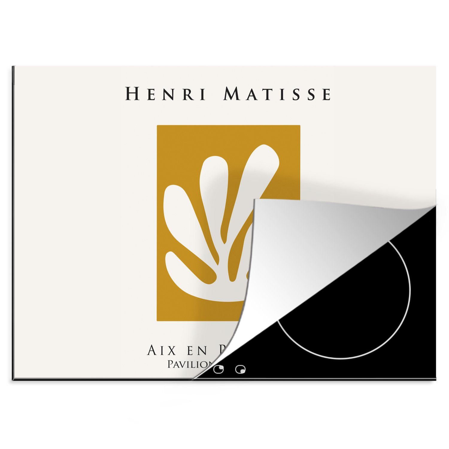MuchoWow Herdblende-/Abdeckplatte Matisse - Ockergelb - Formen - Blätter - Plastik, Vinyl, (1 tlg), 60x52 cm, Mobile Arbeitsfläche nutzbar, Ceranfeldabdeckung