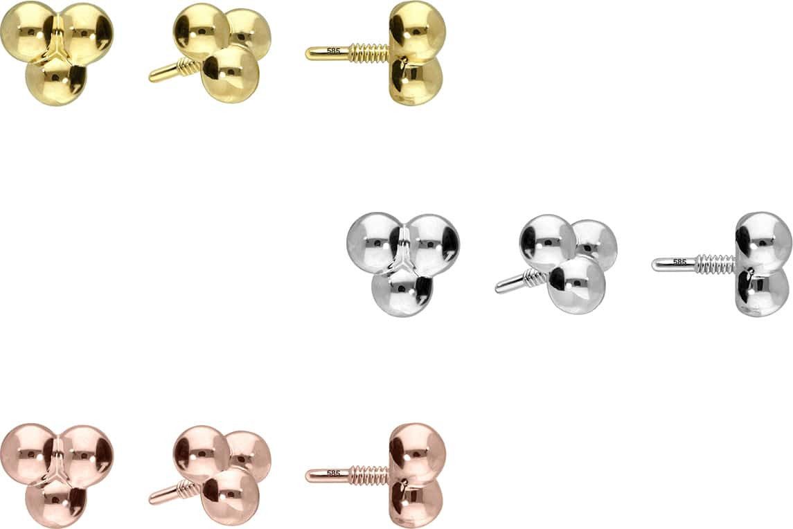 PIERCINGLINE Piercing-Set 14 Karat Gold Schraubaufsatz mit Außengewinde 3 KUGELN (Schraub-Aufsätze, 1-tlg)