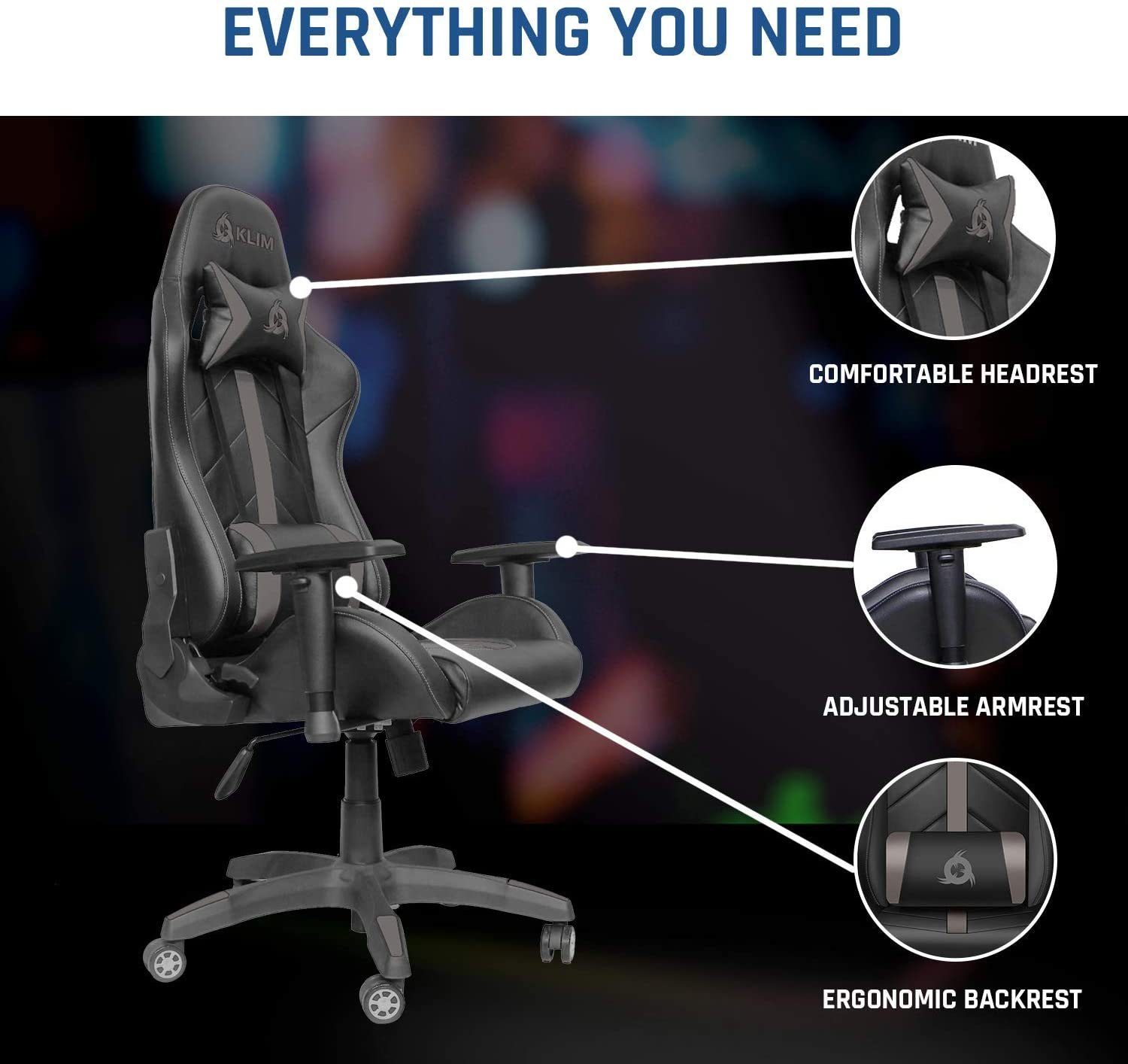 Gaming Stuhl Hochwertige Sitzmöglichkeit, Gaming Stuhl, fürs Gaming-Stuhl Grau Qualität, Ergonomischer Stylischer 1st KLIM