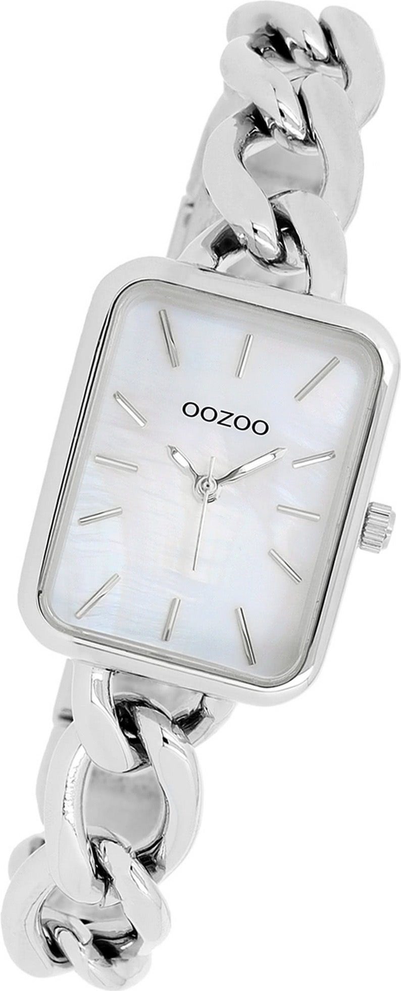 OOZOO Quarzuhr Oozoo Damen Armbanduhr Timepieces, Damenuhr Edelstahlarmband silber, rechteckiges Gehäuse, 22,5x28,5mm
